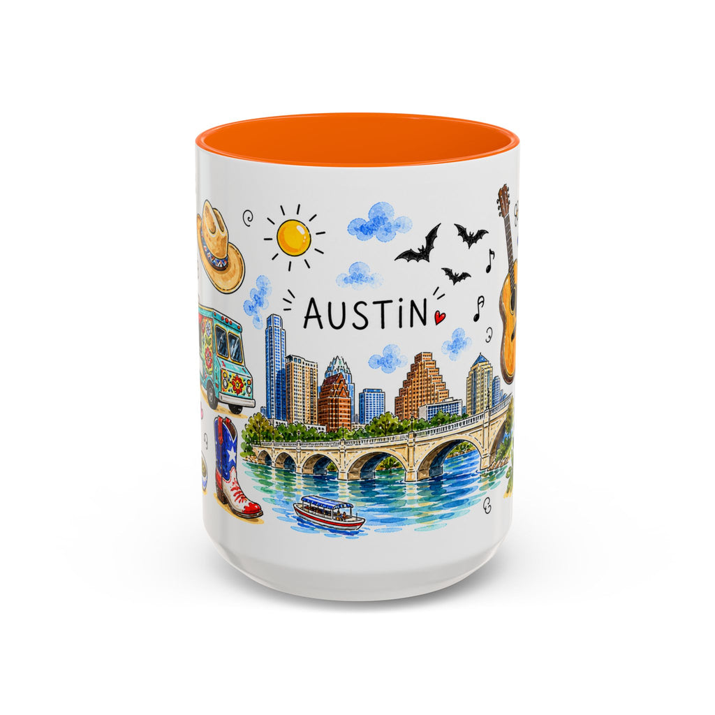 Austin Illustrated Travel Mug | City Souvenir Accent Coffee Mug | 11oz 15oz Ceramic Cup