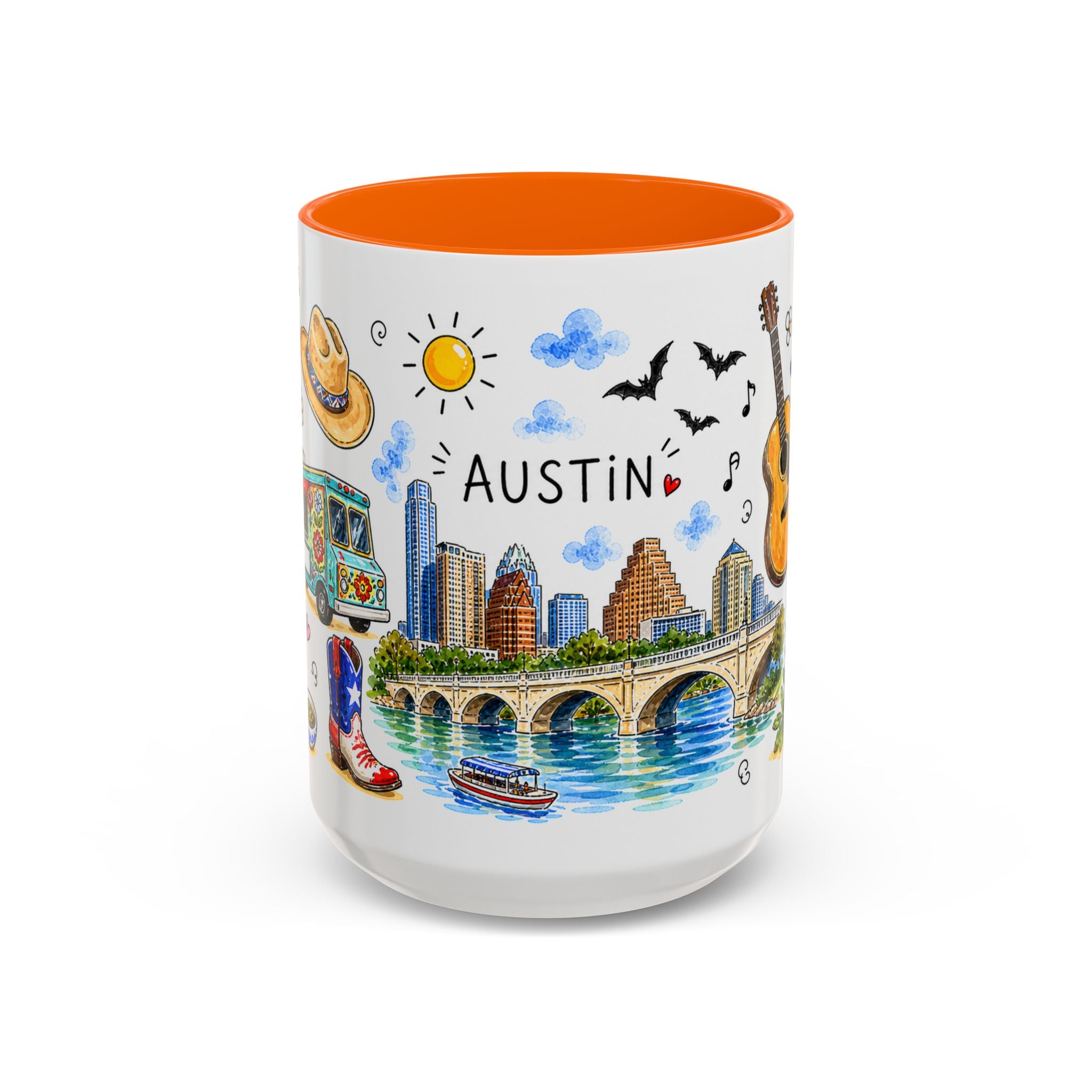 Austin Illustrated Travel Mug | City Souvenir Accent Coffee Mug | 11oz 15oz Ceramic Cup