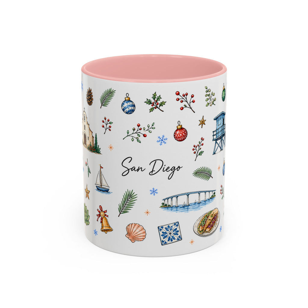 San Diego Christmas Mug | Watercolor City Souvenir, Holiday Travel Gift (11oz/15oz)