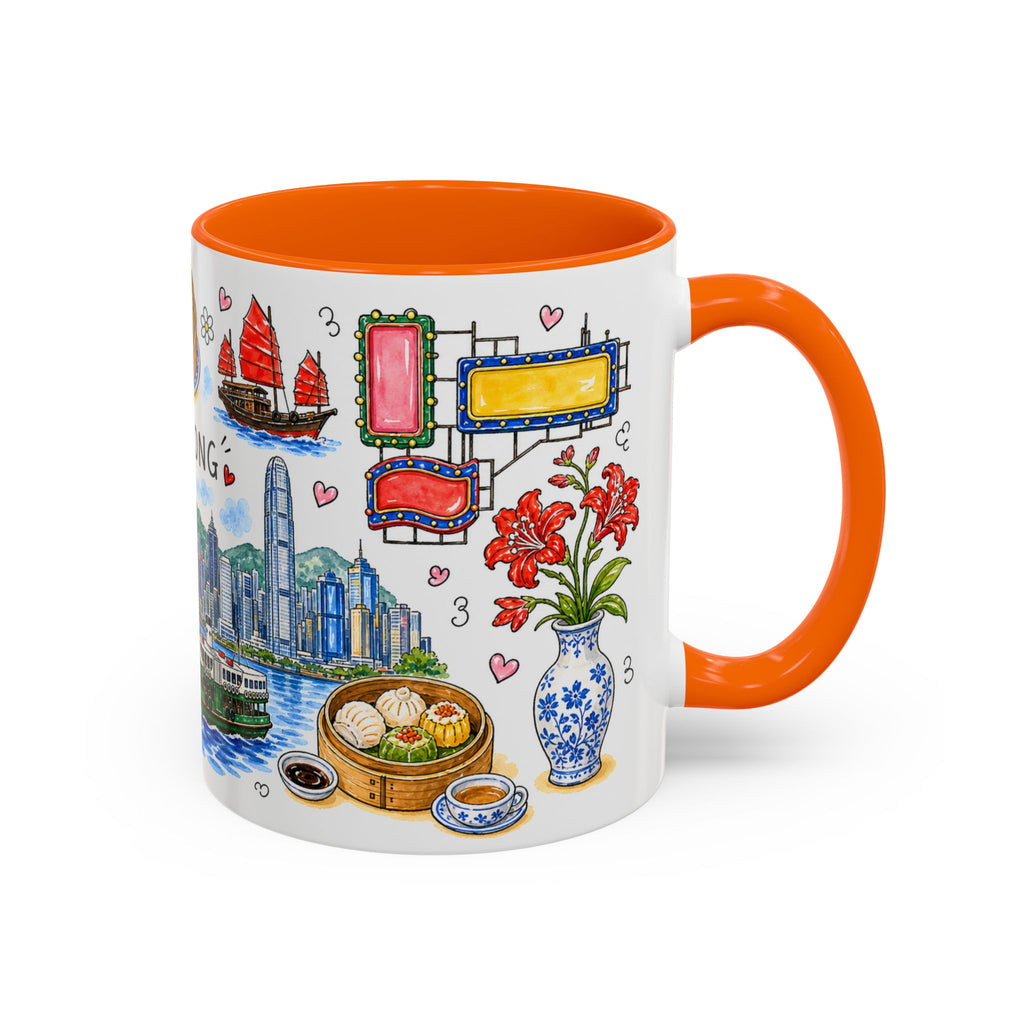 Hong Kong Illustrated Travel Mug | City Souvenir Accent Coffee Mug | 11oz 15oz Ceramic Cup