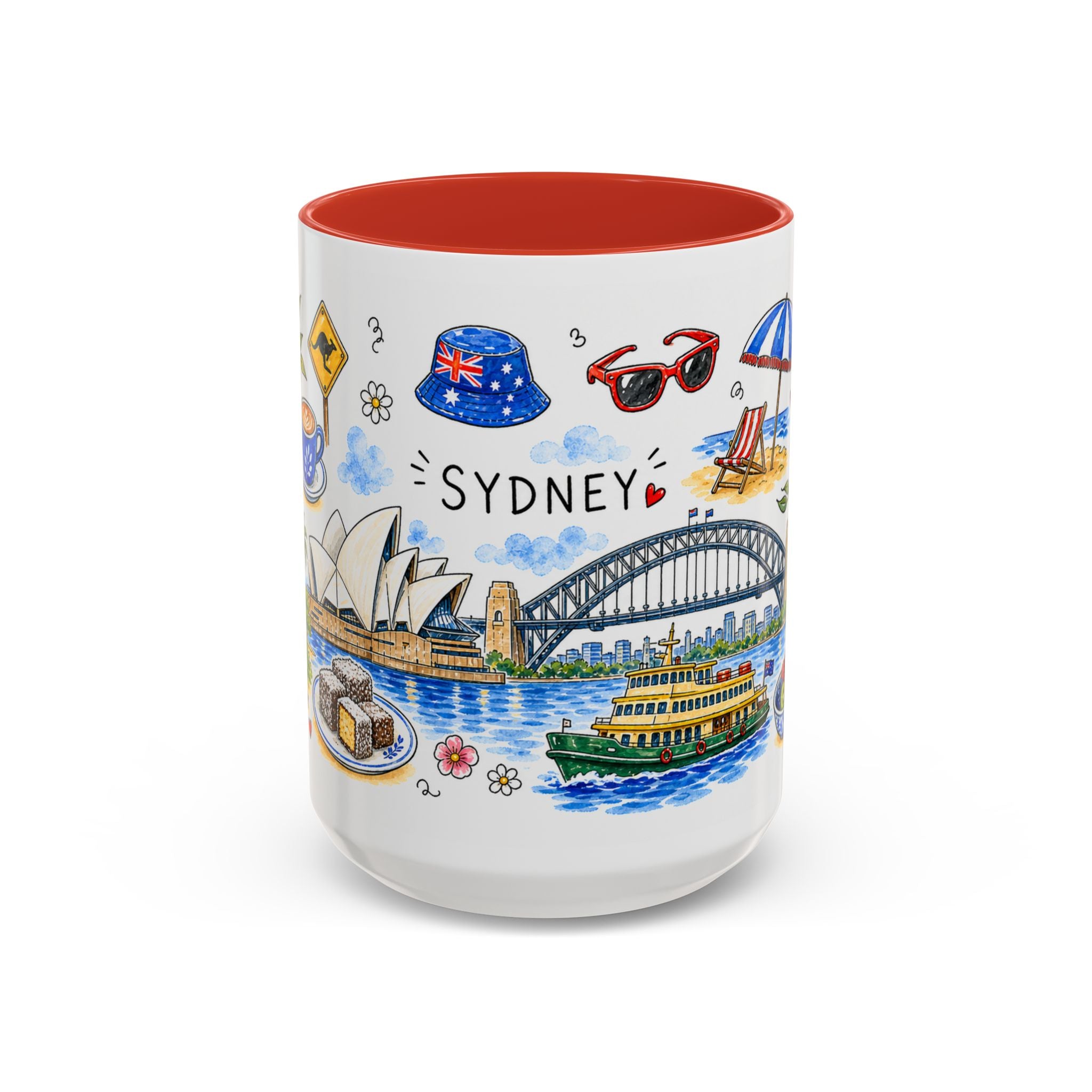 Sydney Illustrated Travel Mug | City Souvenir Accent Coffee Mug | 11oz 15oz Ceramic Cup