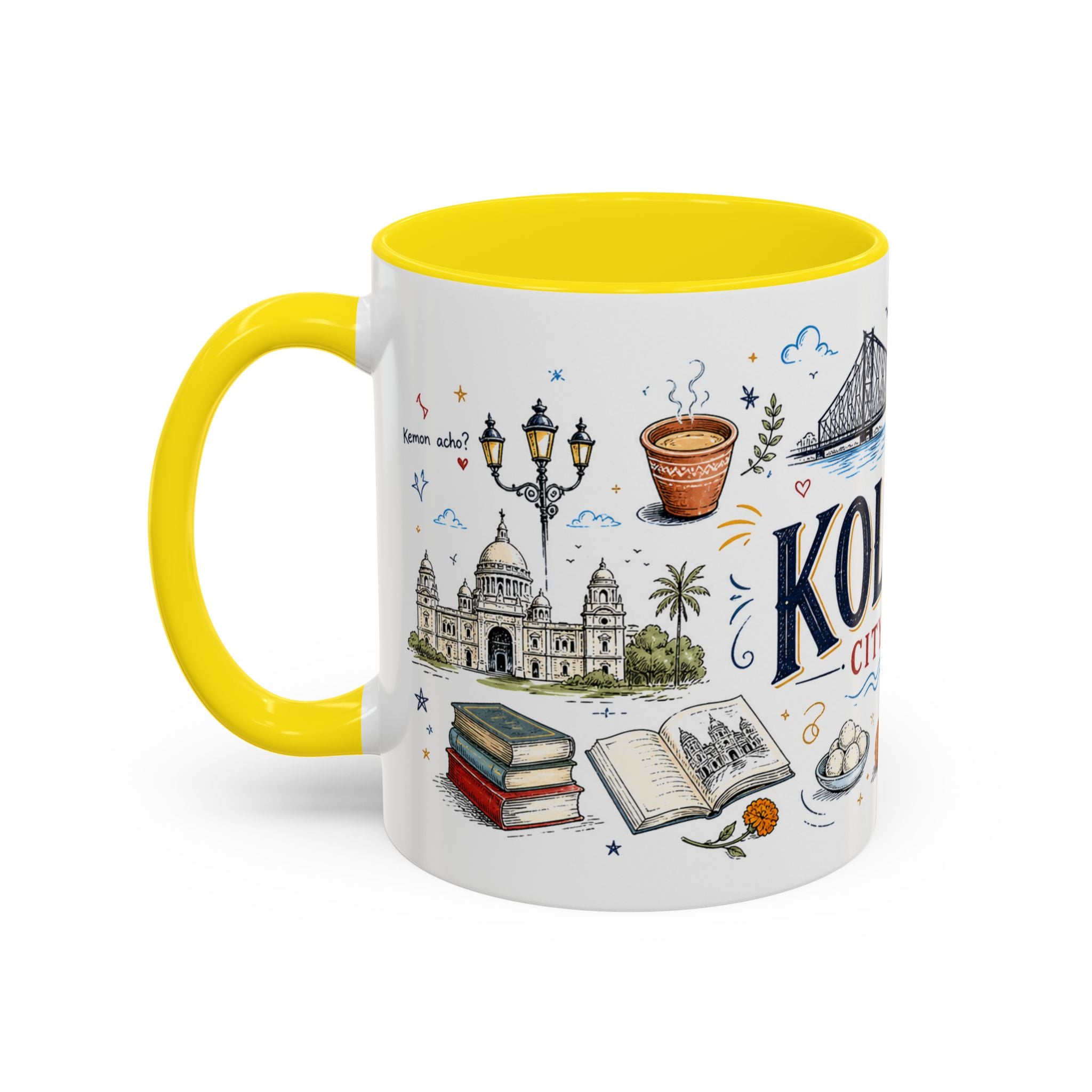 Kolkata Coffee Mug | India Souvenir Travel Gift | Accent Color Ceramic 11oz 15oz