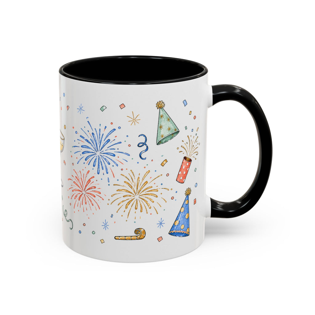New Year Mug | Midnight Clock Toast Watercolor Celebration Gift | Accent Cup 11oz 15oz