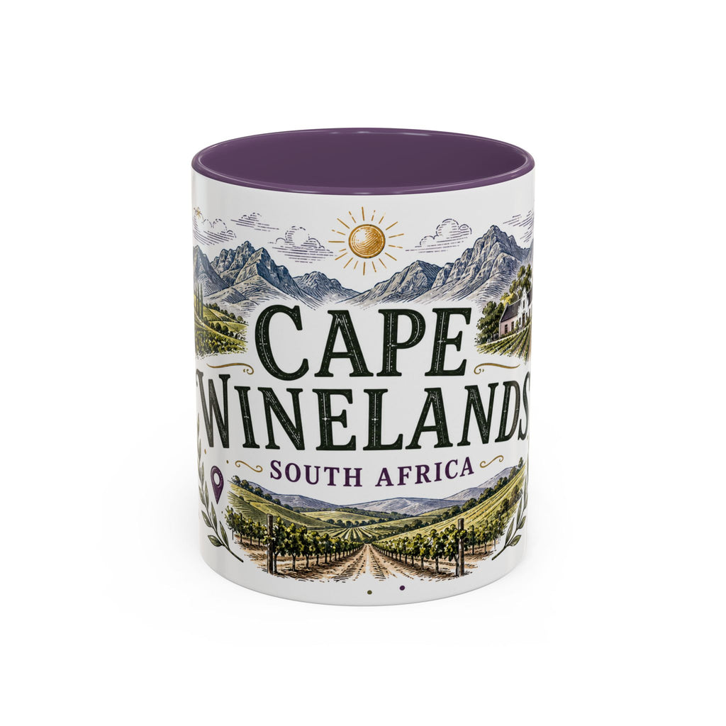Cape Winelands Coffee Mug | Travel Destination Souvenir Gift | Accent Color Ceramic 11oz 15oz