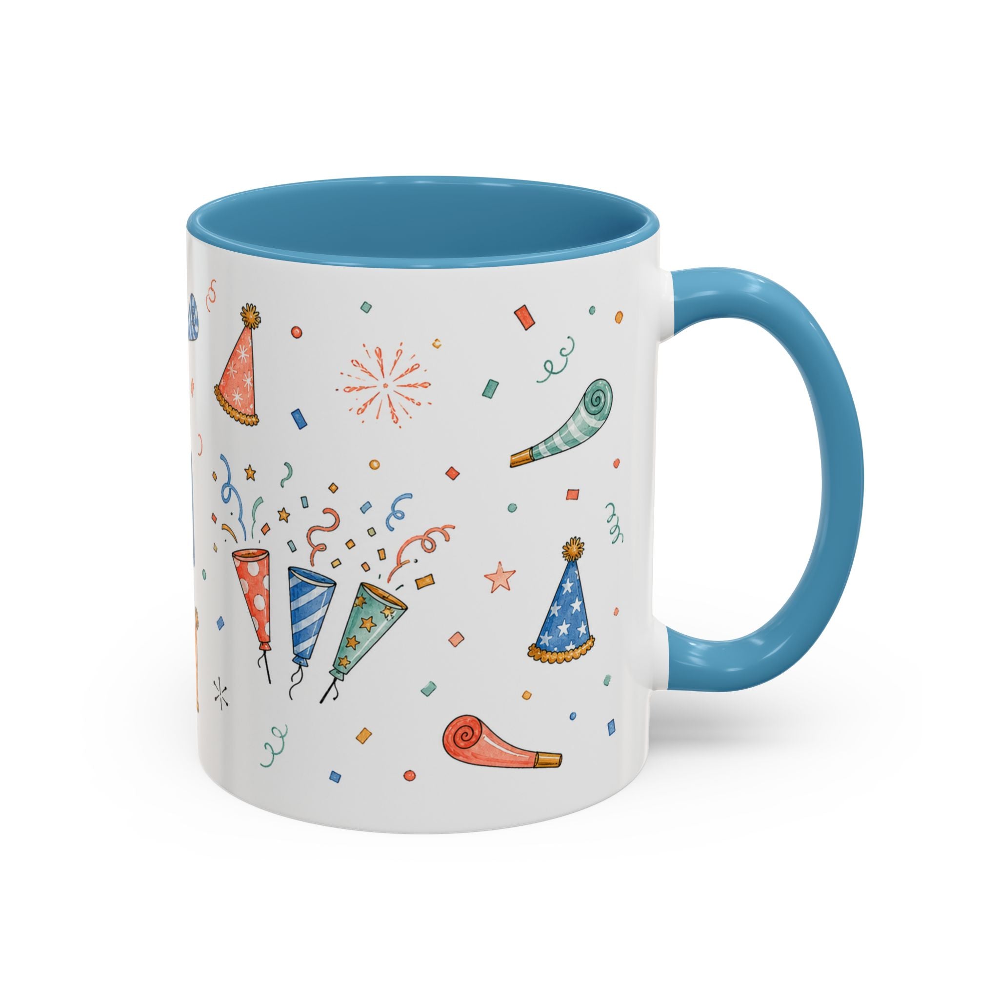 New Year Party Mug | Balloon Popper Watercolor Celebration Gift | Accent Cup 11oz 15oz