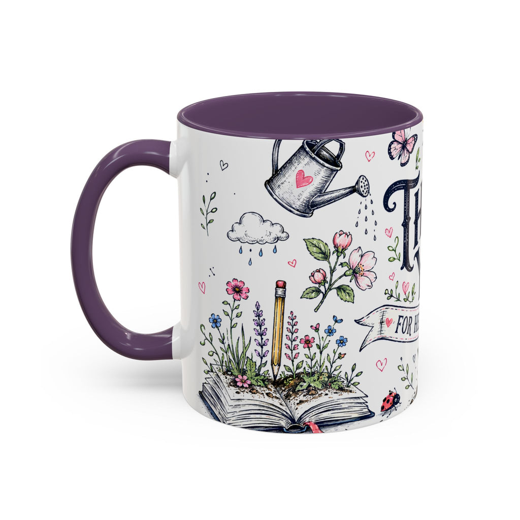 Thank You Teacher Coffee Mug | For Helping Me Grow Appreciation Gift | Accent Color Ceramic 11oz 15oz