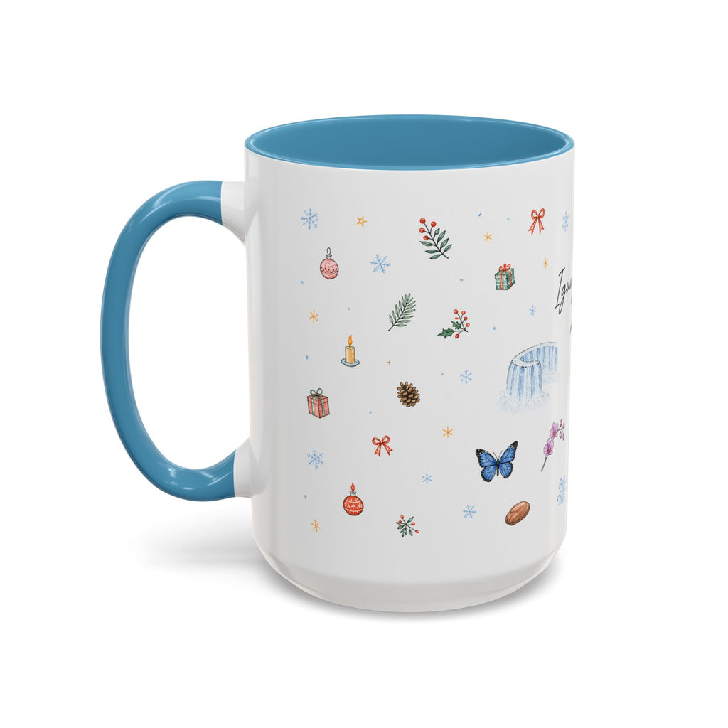 Iguazu Falls Christmas Mug | Watercolor Travel Souvenir | Holiday Gift | Accent Ceramic Coffee Cup 11oz 15oz