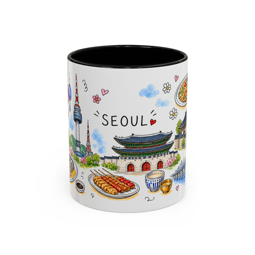 Seoul Illustrated Travel Mug | City Souvenir Accent Coffee Mug | 11oz 15oz Ceramic Cup