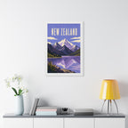 New Zealand Alps New Zealand Framed Poster | Vintage Travel Wall Art | Black Walnut White Frame | 16x24 20x30