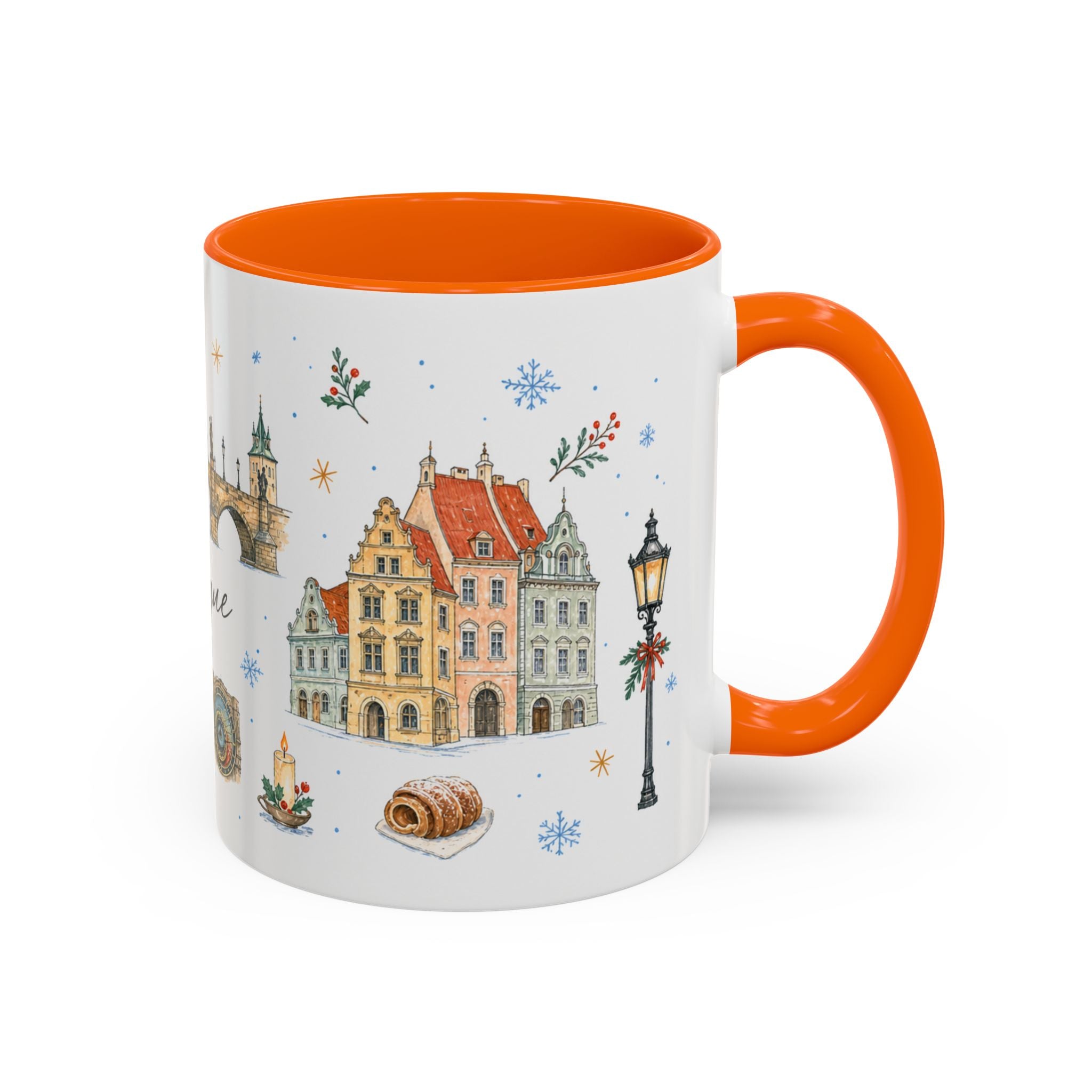 Prague Christmas Mug | Watercolor Travel Souvenir | Holiday Gift | Accent Ceramic Coffee Cup 11oz 15oz