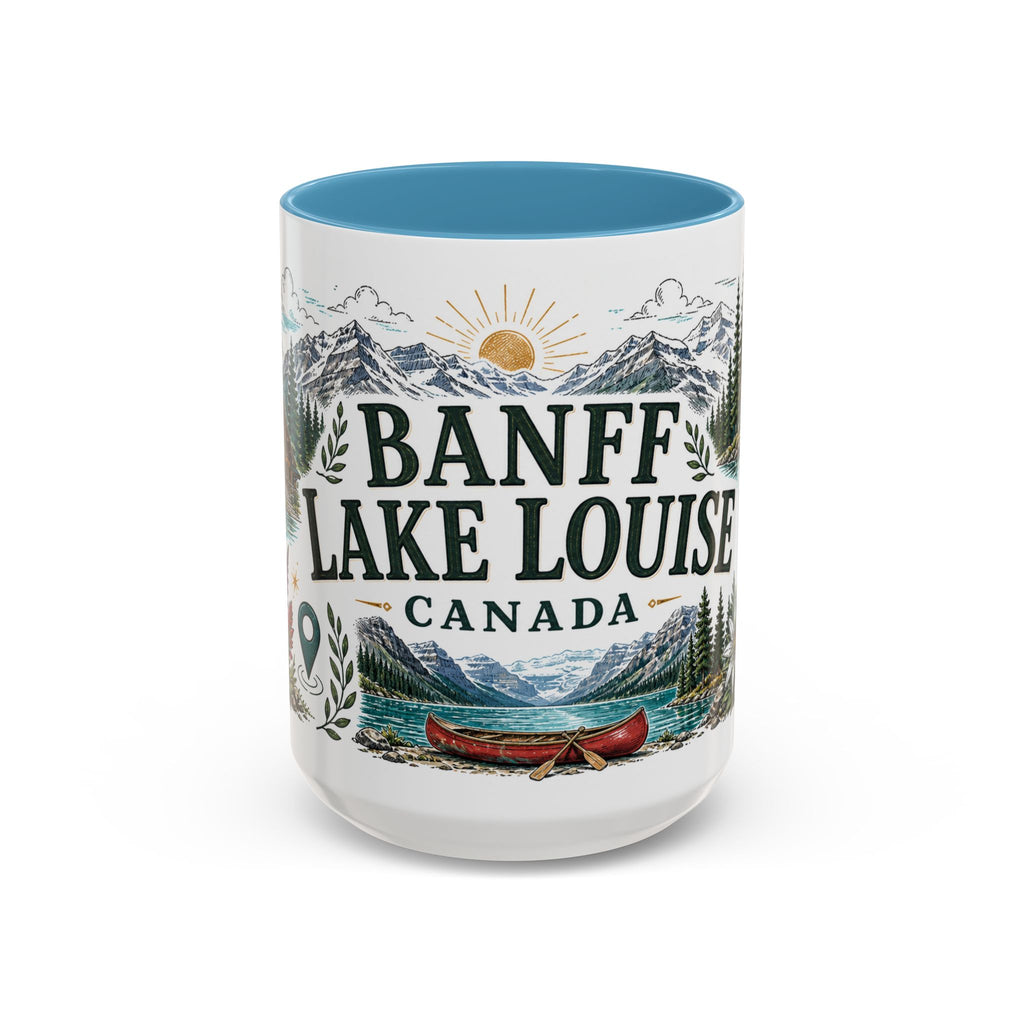 Banff Lake Louise Coffee Mug | Travel Destination Souvenir Gift | Accent Color Ceramic 11oz 15oz
