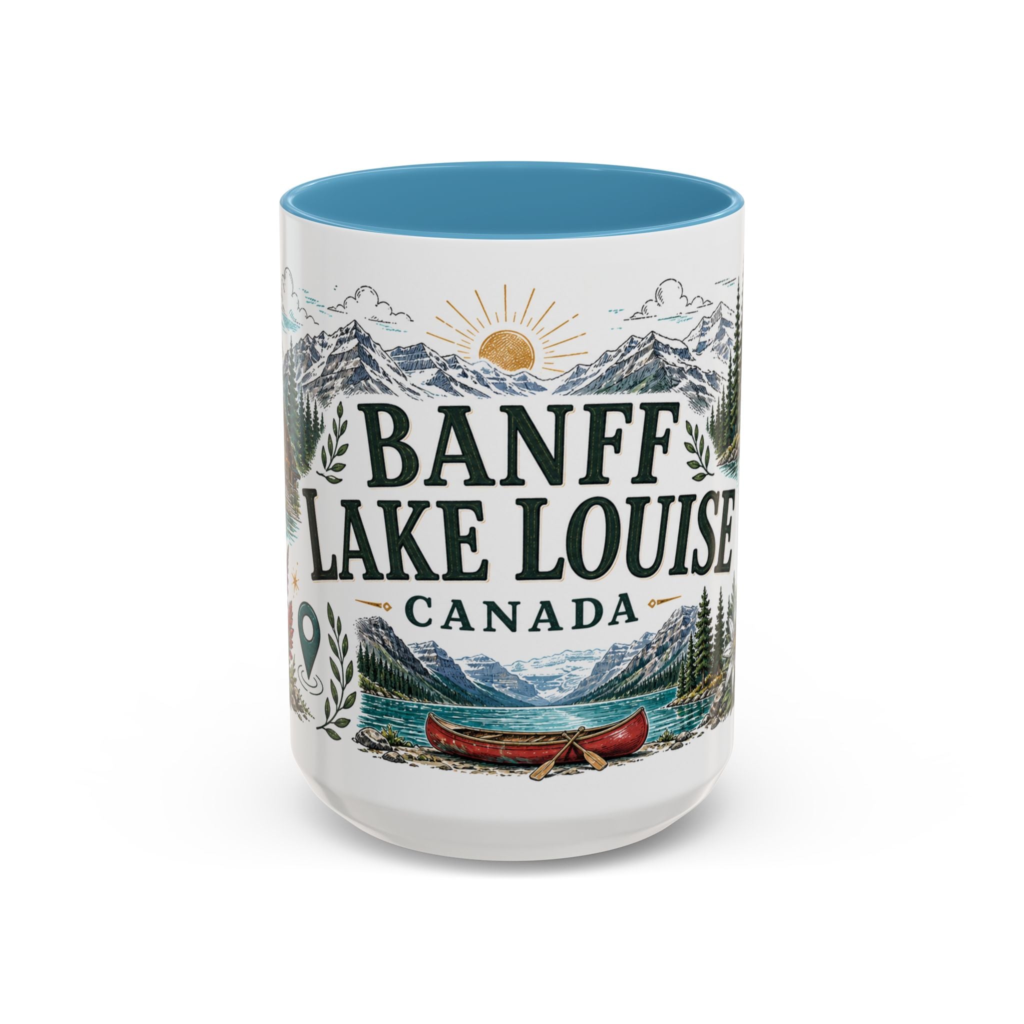 Banff Lake Louise Coffee Mug | Travel Destination Souvenir Gift | Accent Color Ceramic 11oz 15oz