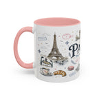 Paris Coffee Mug | France Souvenir Travel Gift | Accent Color Ceramic 11oz 15oz