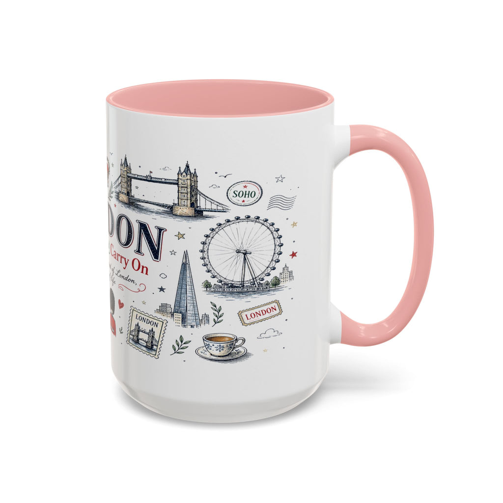 London Coffee Mug | England Souvenir Travel Gift | Accent Color Ceramic 11oz 15oz