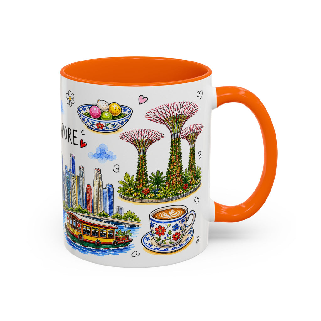 Singapore Illustrated Travel Mug | City Souvenir Accent Coffee Mug | 11oz 15oz Ceramic Cup