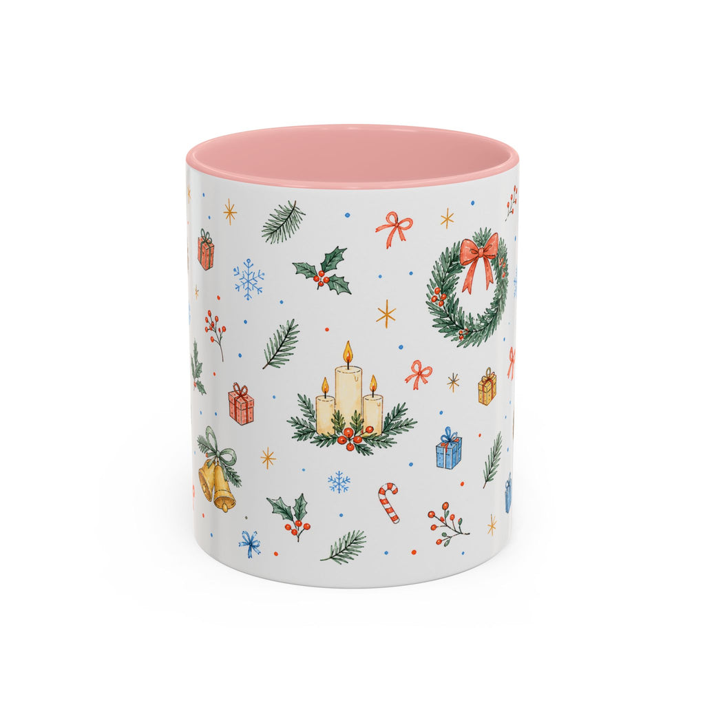 Christmas Candle Mug | Holly Wreath Watercolor Holiday Gift | Accent Cup 11oz 15oz