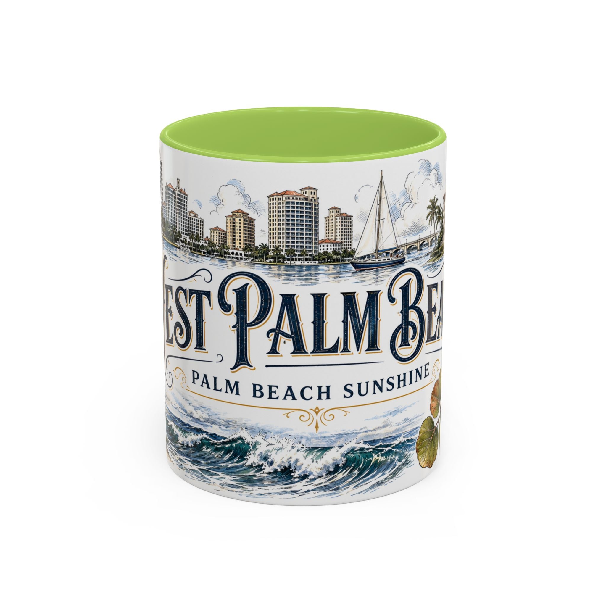 West Palm Beach Coffee Mug | United States Travel Souvenir | Vintage Illustrated City Gift | 11 oz 15 oz Accent Mug