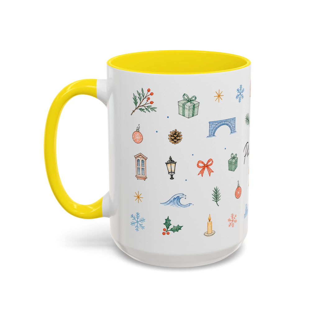 Philadelphia Christmas Mug | Watercolor Travel Souvenir | Holiday Gift | Accent Ceramic Coffee Cup 11oz 15oz