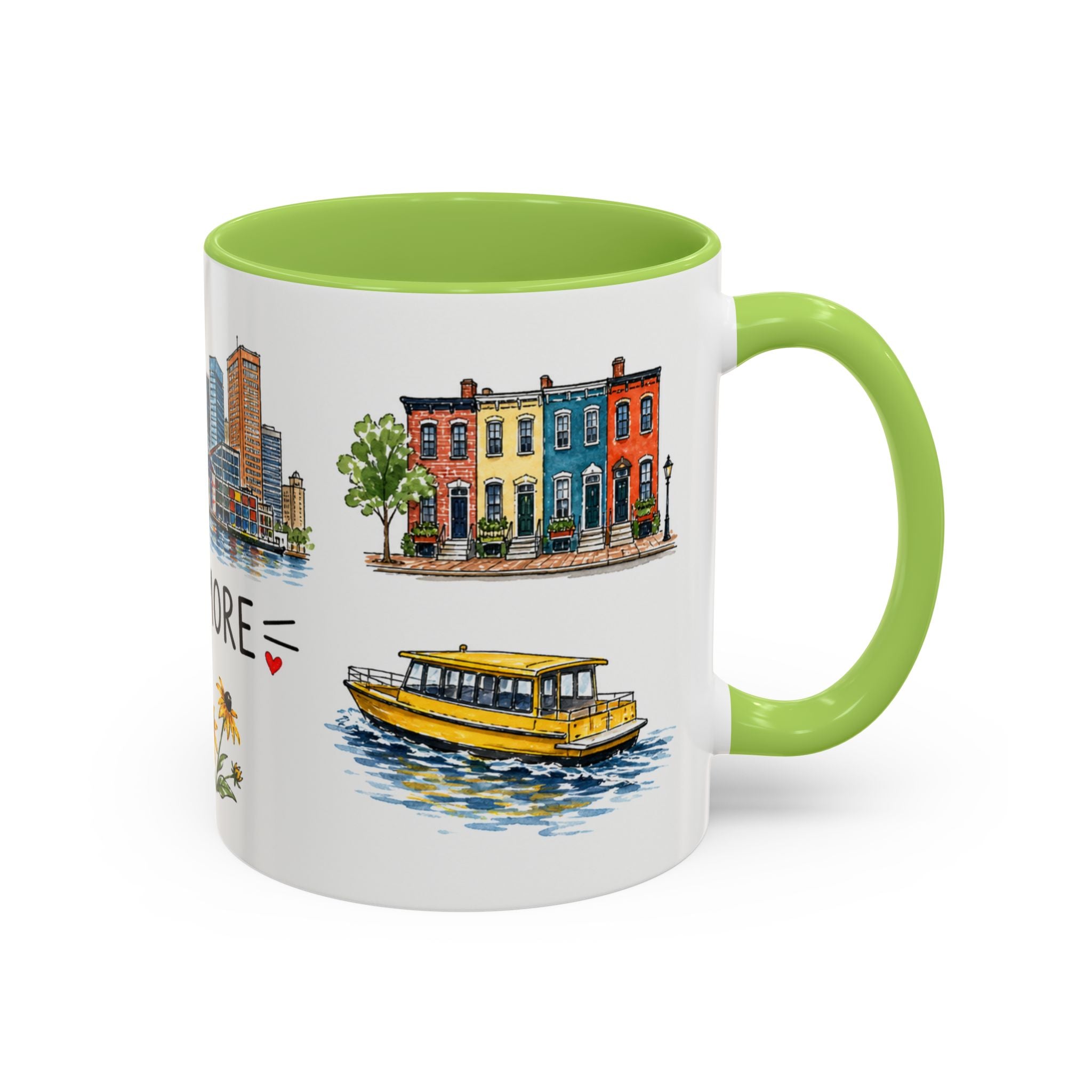 Baltimore Illustrated Travel Mug | City Souvenir Accent Coffee Mug | 11oz 15oz Ceramic Cup