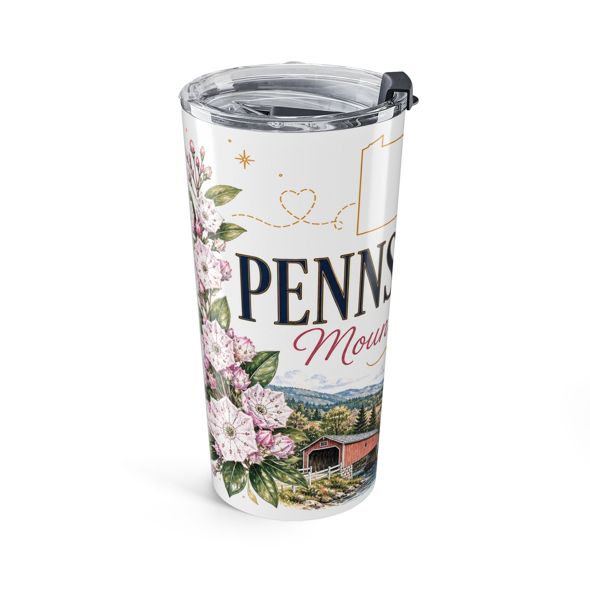 Pennsylvania State Flower 20oz Tumbler | Mountain Laurel Botanical State Flower Gift | Insulated Stainless Steel Travel Cup