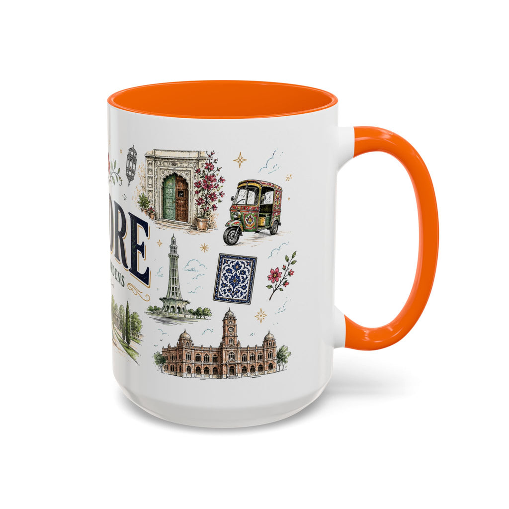 Lahore Coffee Mug | Pakistan Souvenir Travel Gift | Accent Color Ceramic 11oz 15oz
