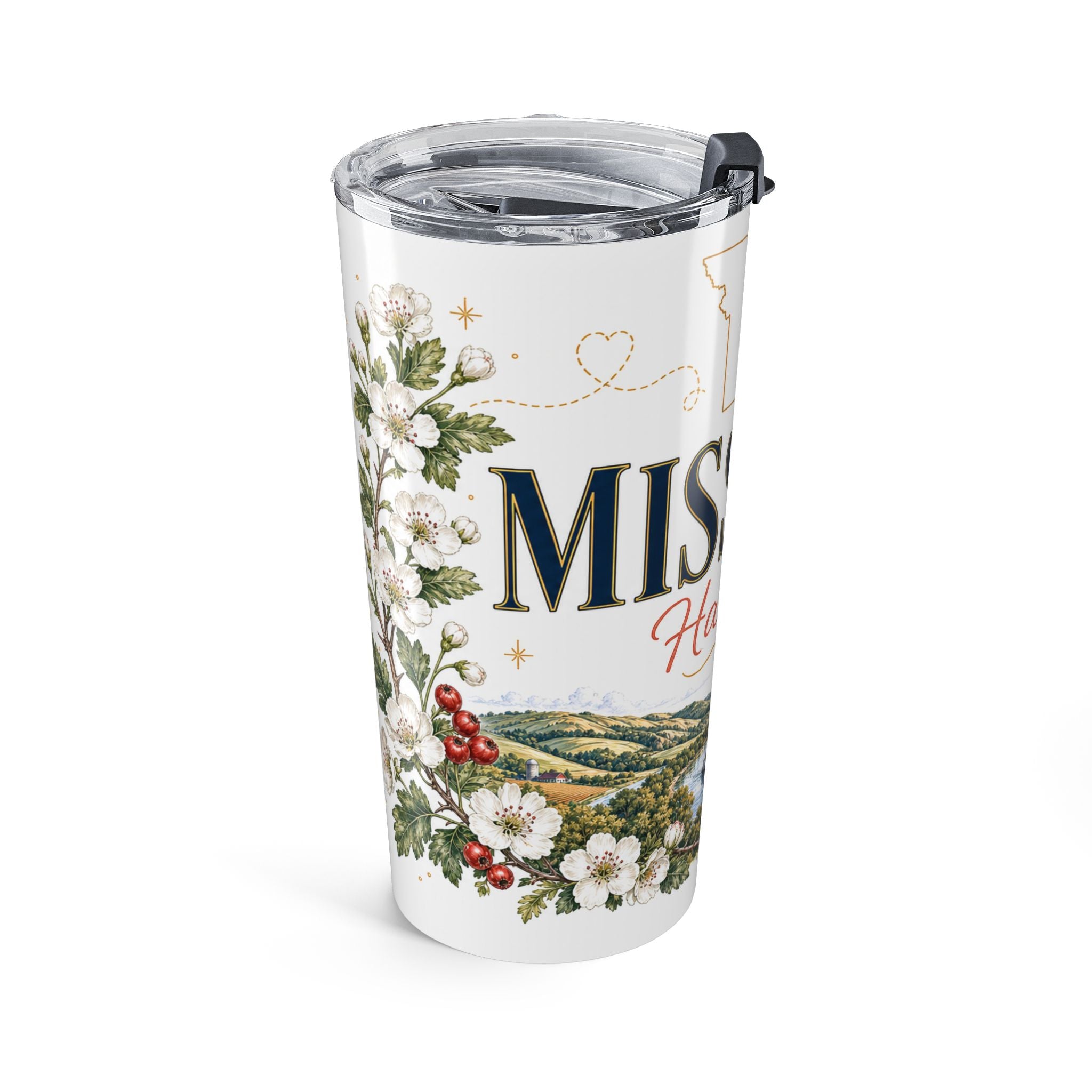 Missouri State Flower 20oz Tumbler | Hawthorn Botanical State Flower Gift | Insulated Stainless Steel Travel Cup