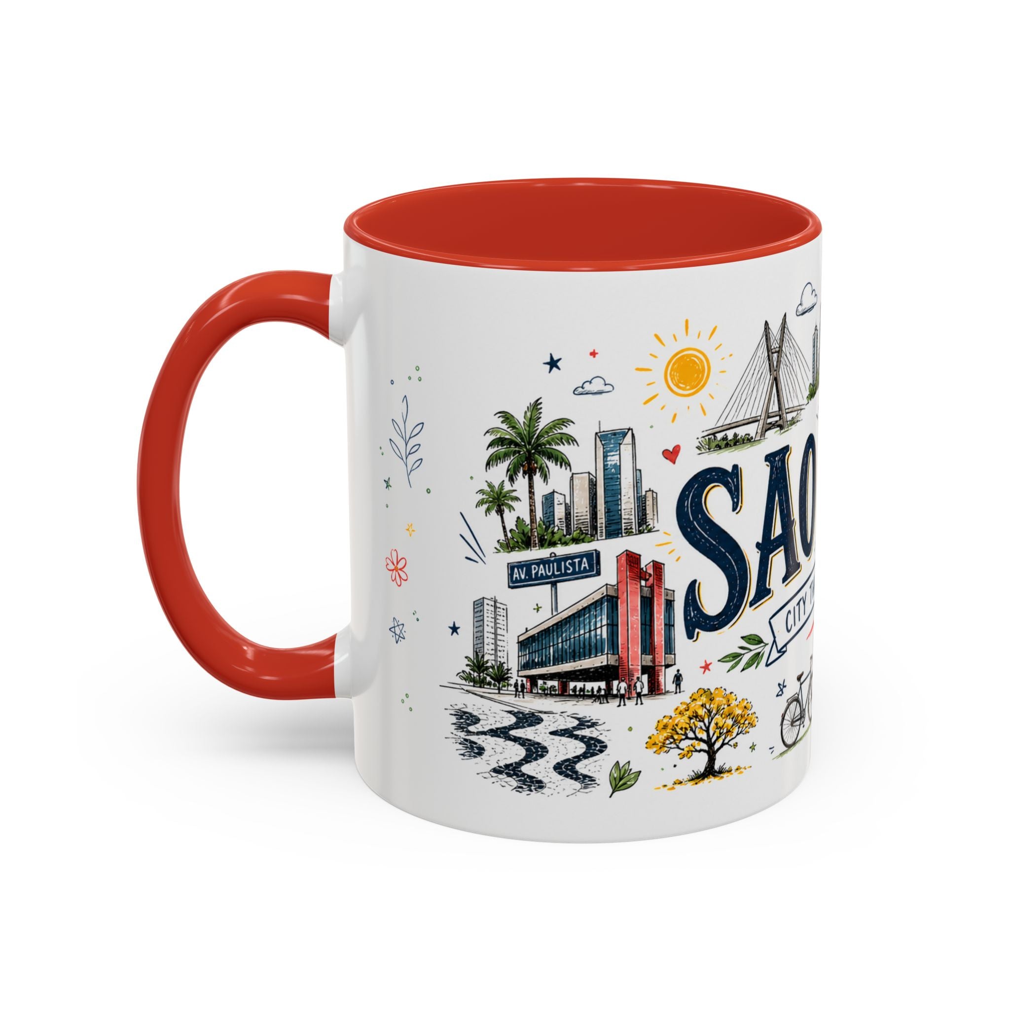 Sao Paulo Coffee Mug | Brazil Souvenir Travel Gift | Accent Color Ceramic 11oz 15oz