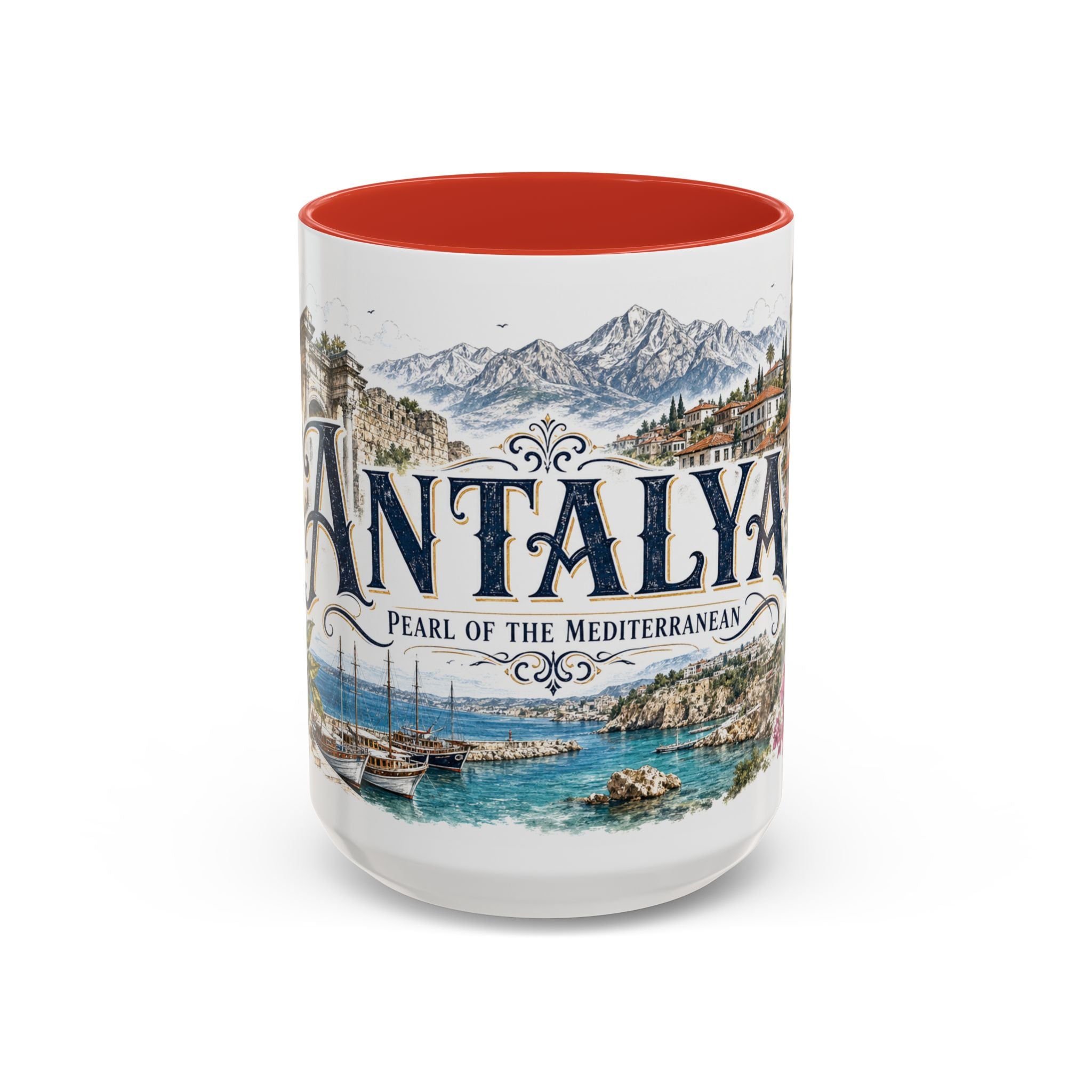 Antalya Coffee Mug | Turkey Travel Souvenir | Vintage Illustrated City Gift | 11 oz 15 oz Accent Mug