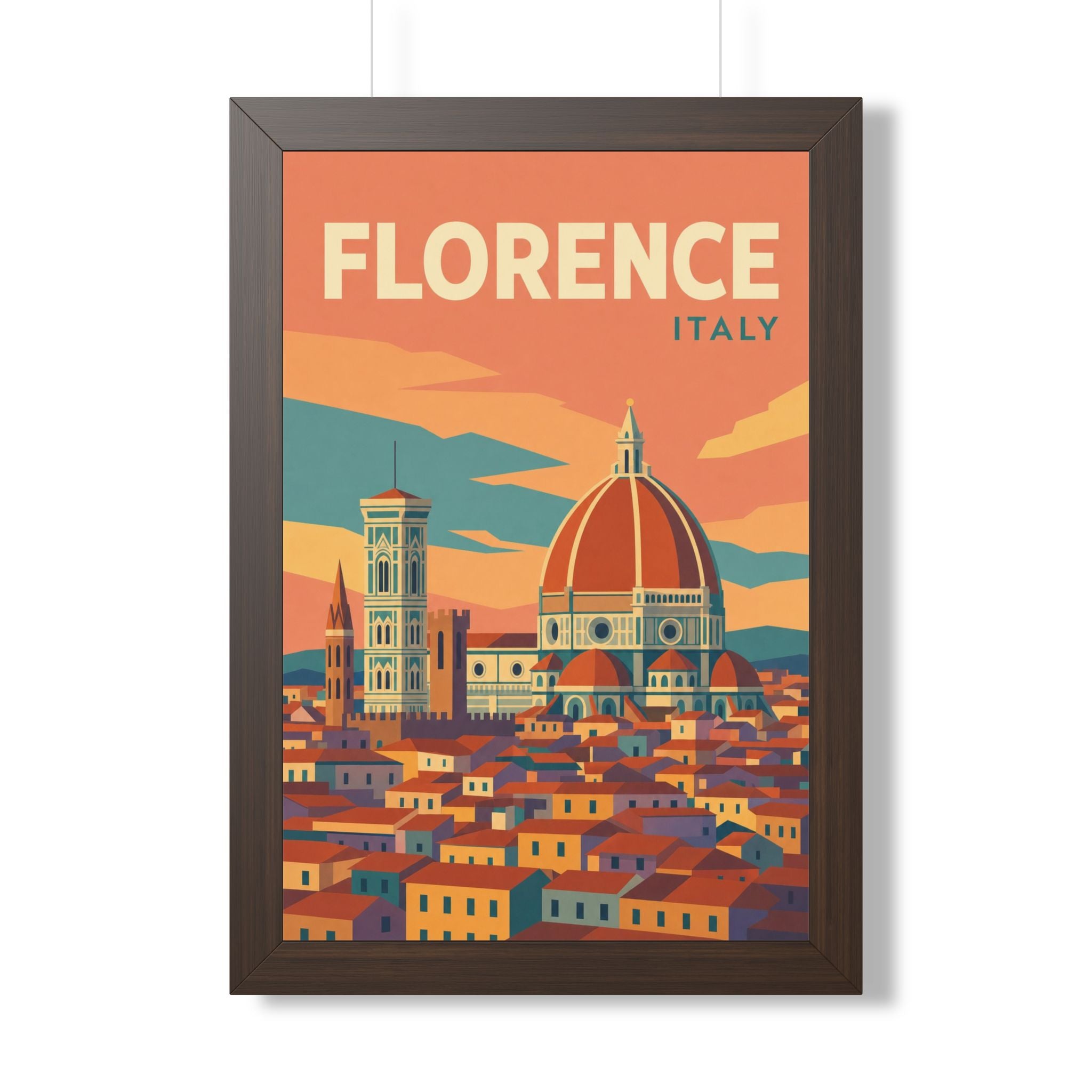 Florence Italy Framed Poster | Vintage Travel Wall Art | Black Walnut White Frame | 16x24 20x30