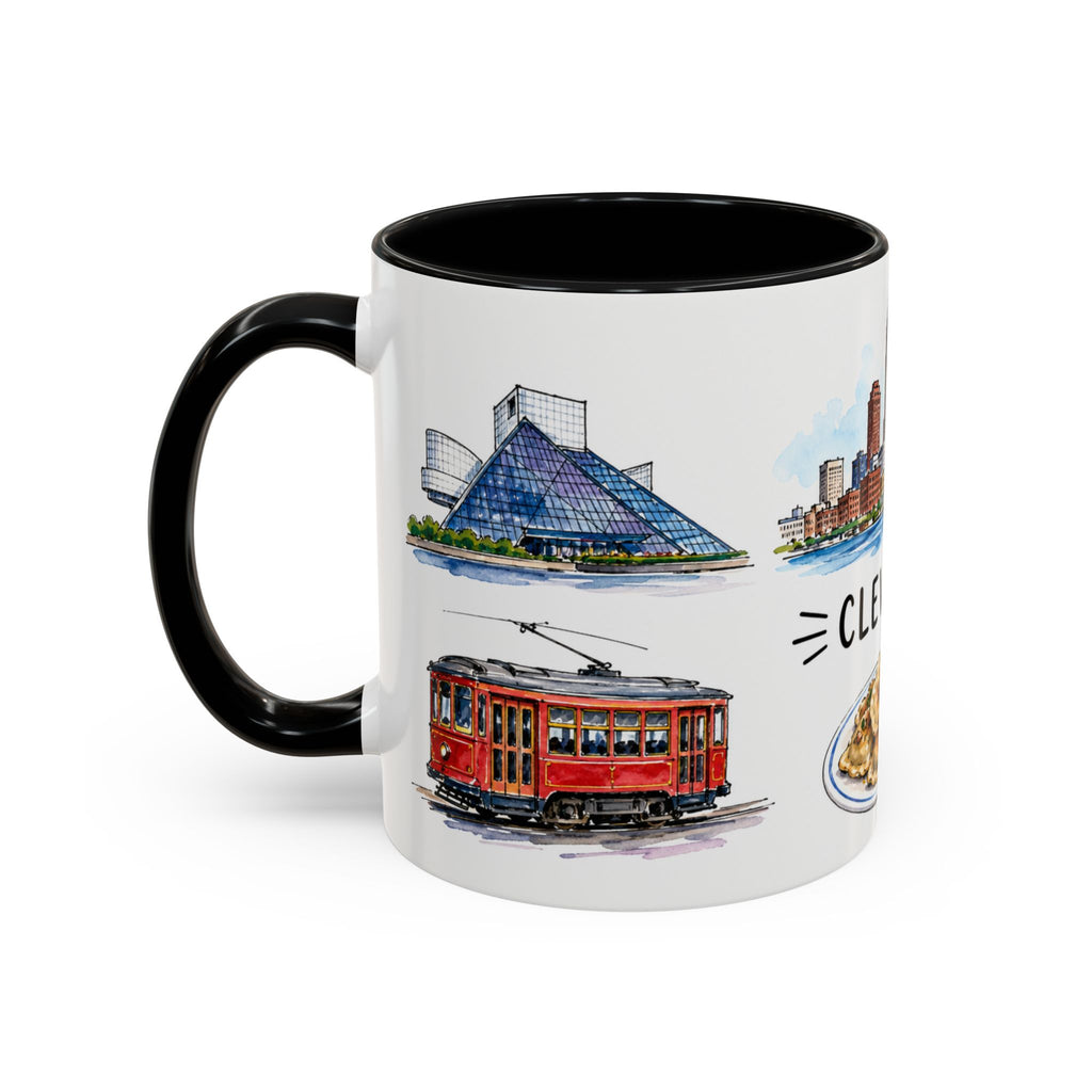 Cleveland Illustrated Travel Mug | City Souvenir Accent Coffee Mug | 11oz 15oz Ceramic Cup
