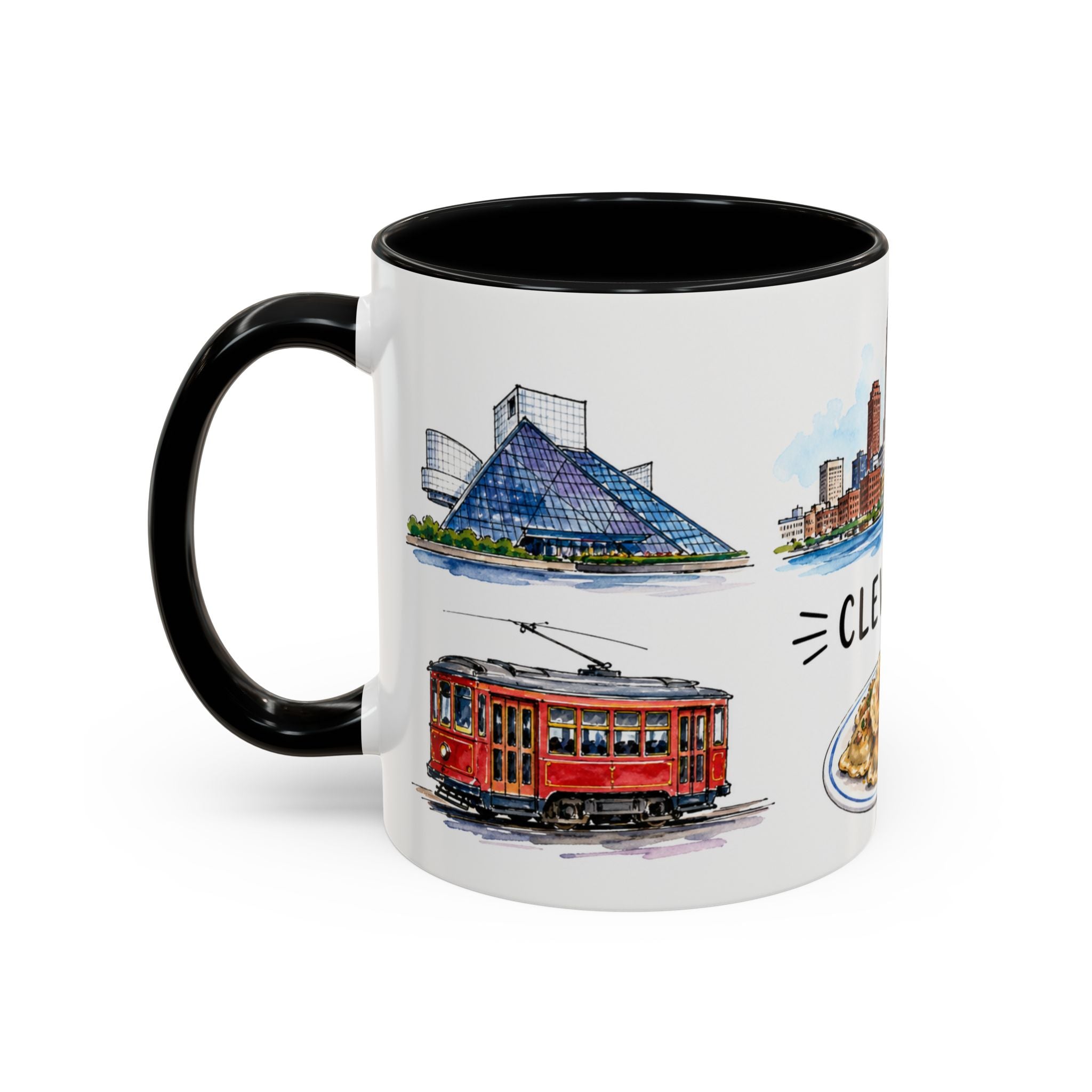 Cleveland Illustrated Travel Mug | City Souvenir Accent Coffee Mug | 11oz 15oz Ceramic Cup