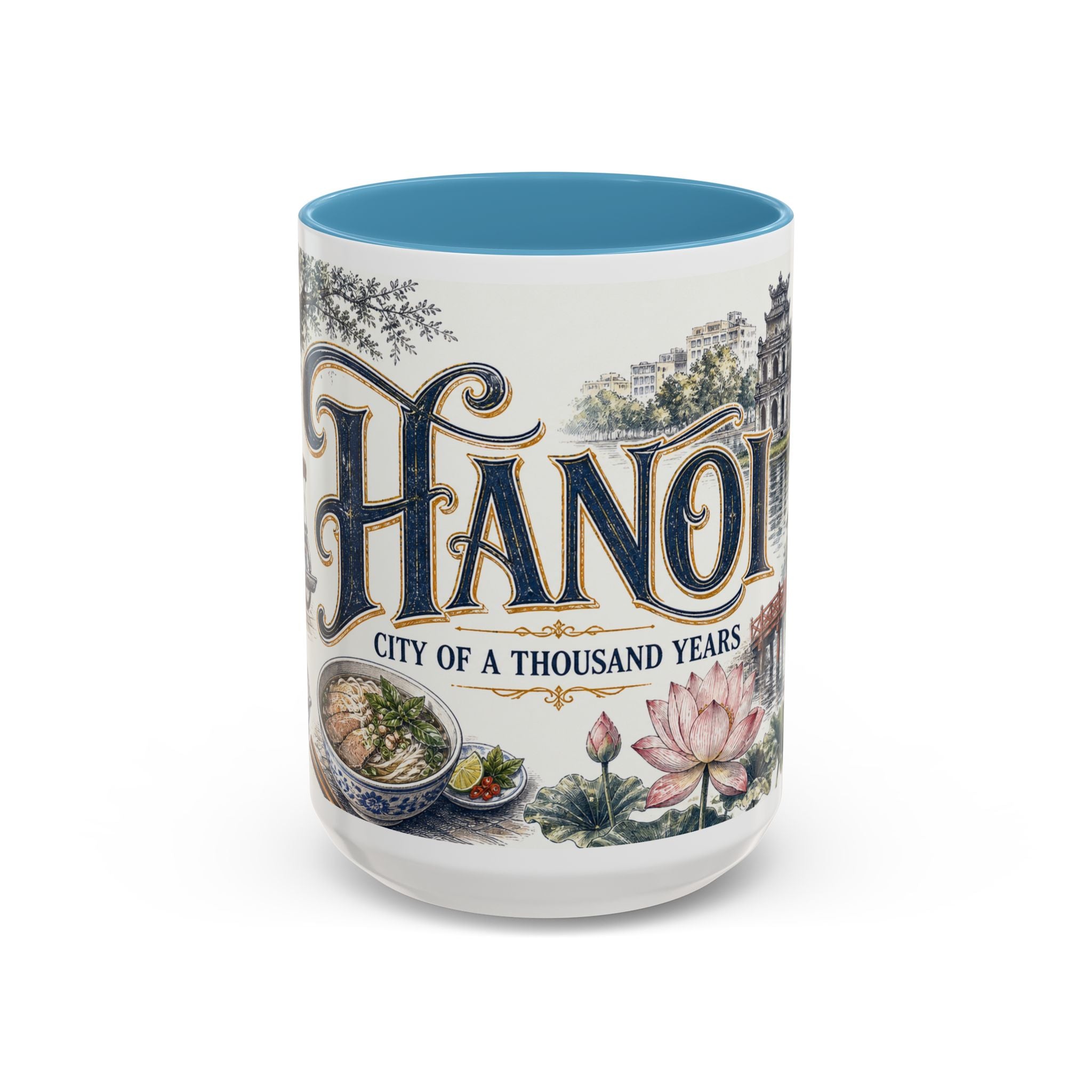 Hanoi Coffee Mug | Vietnam Travel Souvenir | Vintage Illustrated City Gift | 11 oz 15 oz Accent Mug