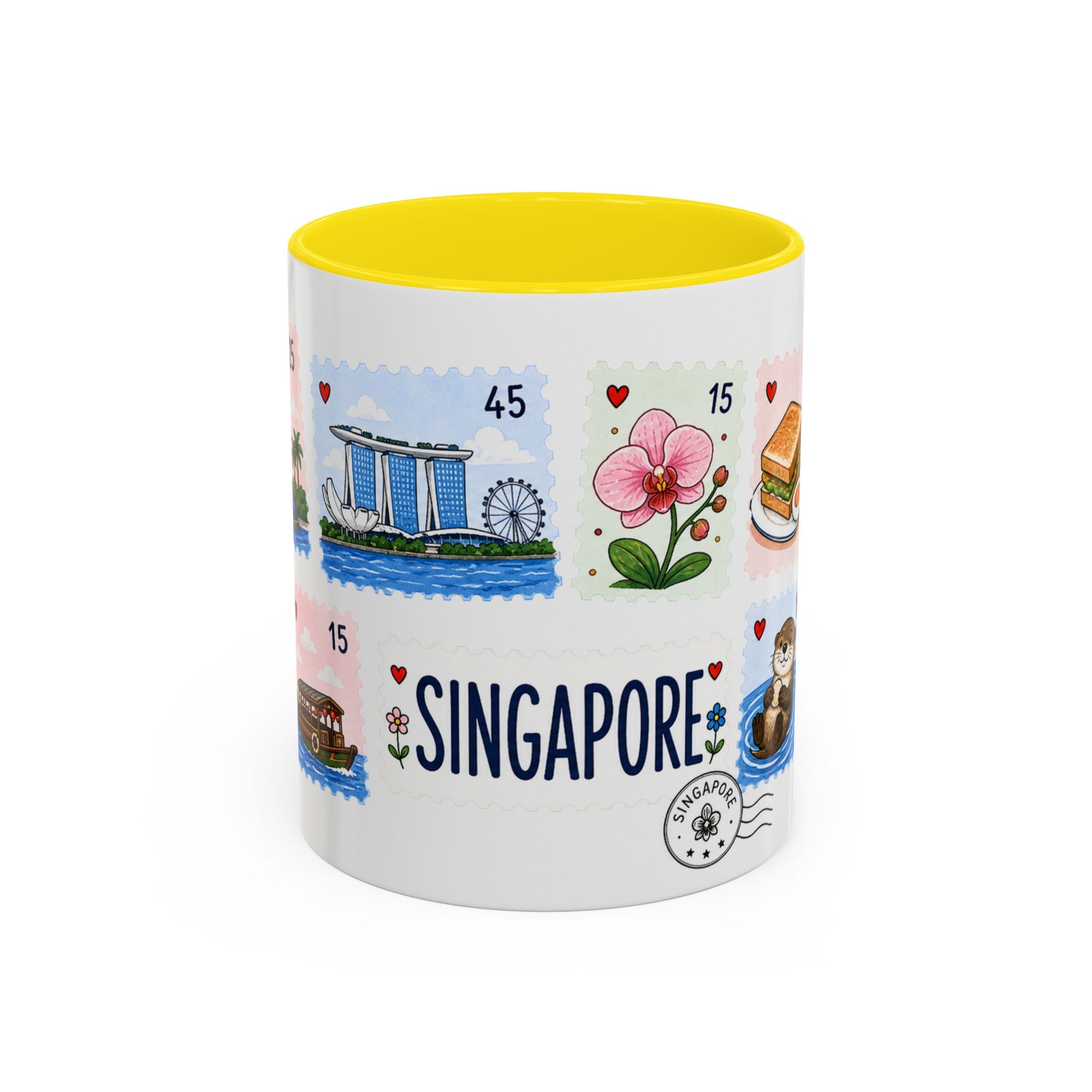 Singapore Coffee Mug | Postage Stamp Collage Mug | Travel Souvenir Accent Cup 11oz 15oz