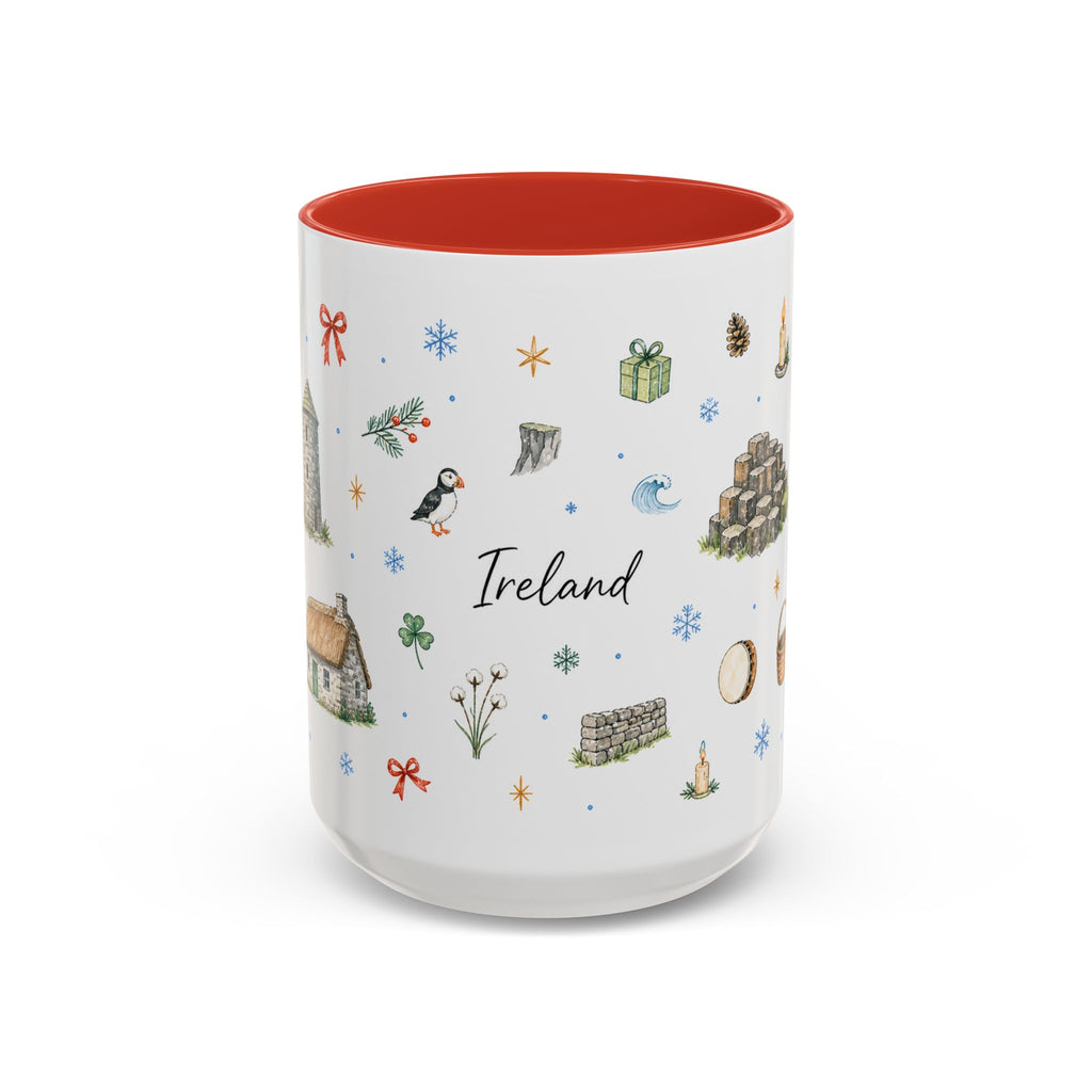 Ireland Christmas Mug | Watercolor Travel Souvenir | Holiday Gift | Accent Ceramic Coffee Cup 11oz 15oz