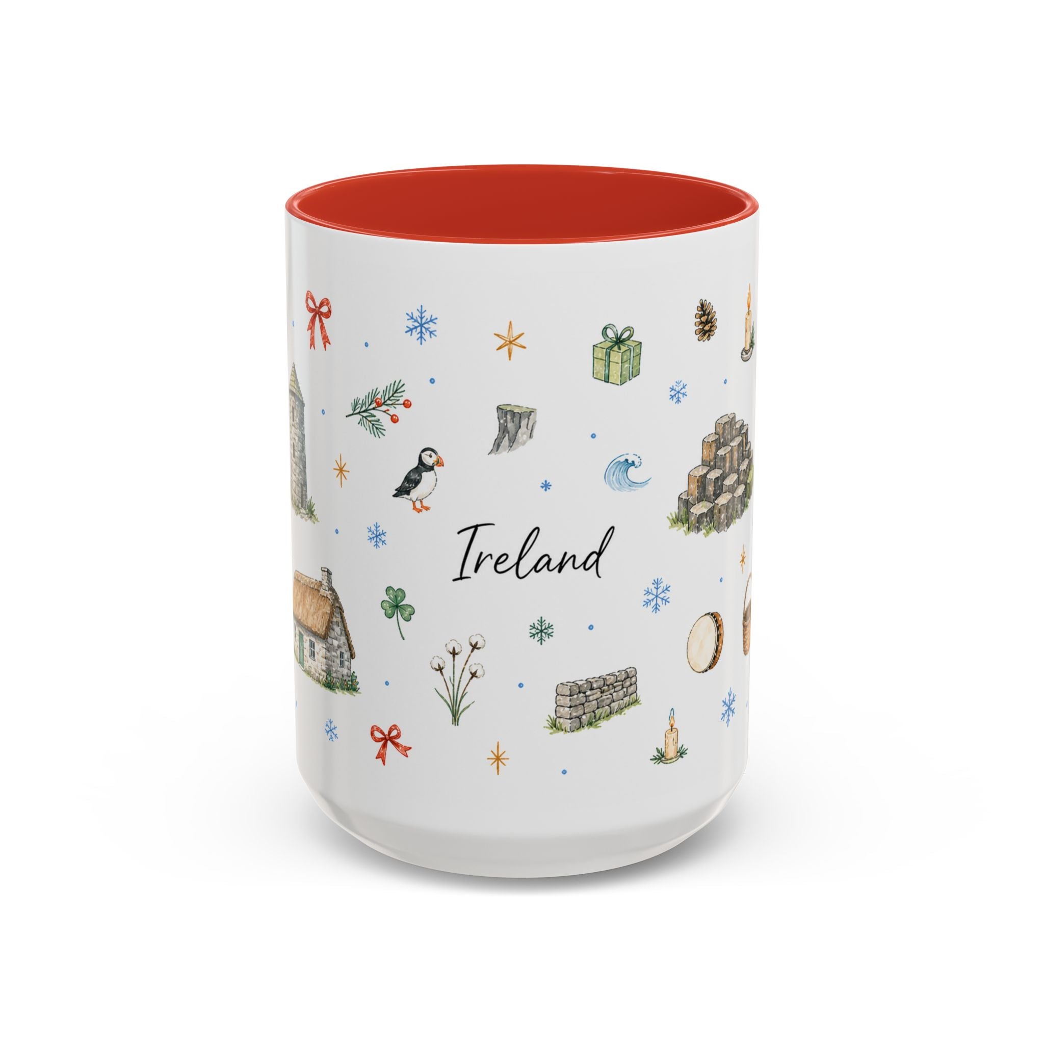 Ireland Christmas Mug | Watercolor Travel Souvenir | Holiday Gift | Accent Ceramic Coffee Cup 11oz 15oz