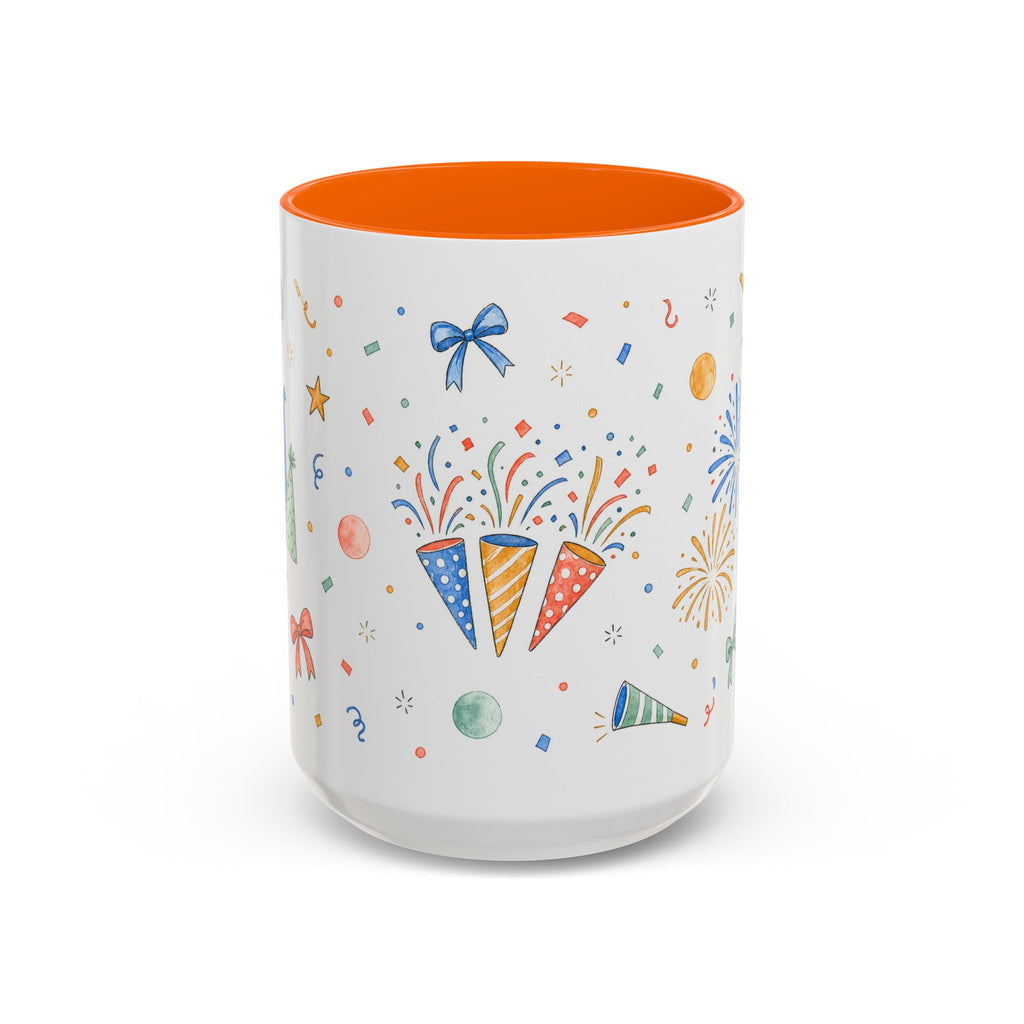 New Year Confetti Mug | Party Popper Watercolor Celebration Gift | Accent Cup 11oz 15oz