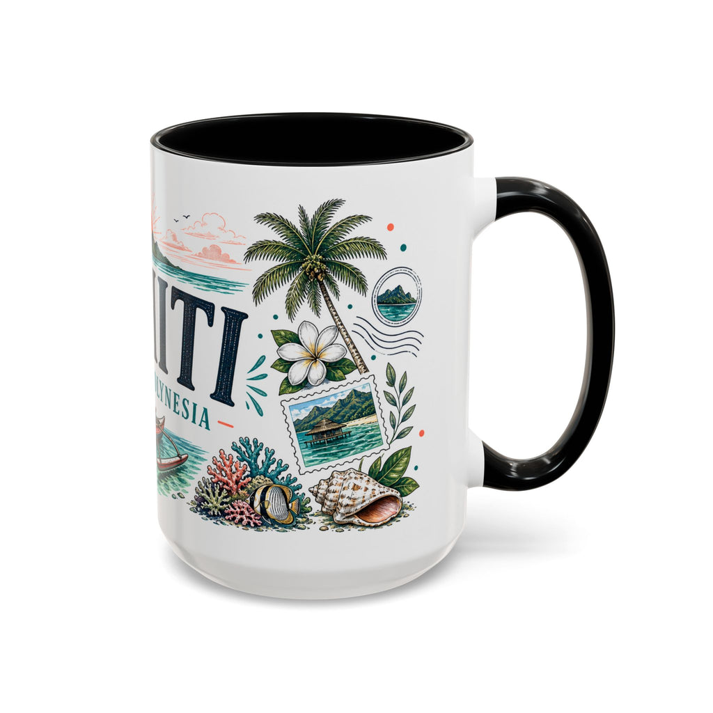 Tahiti Coffee Mug | Travel Destination Souvenir Gift | Accent Color Ceramic 11oz 15oz