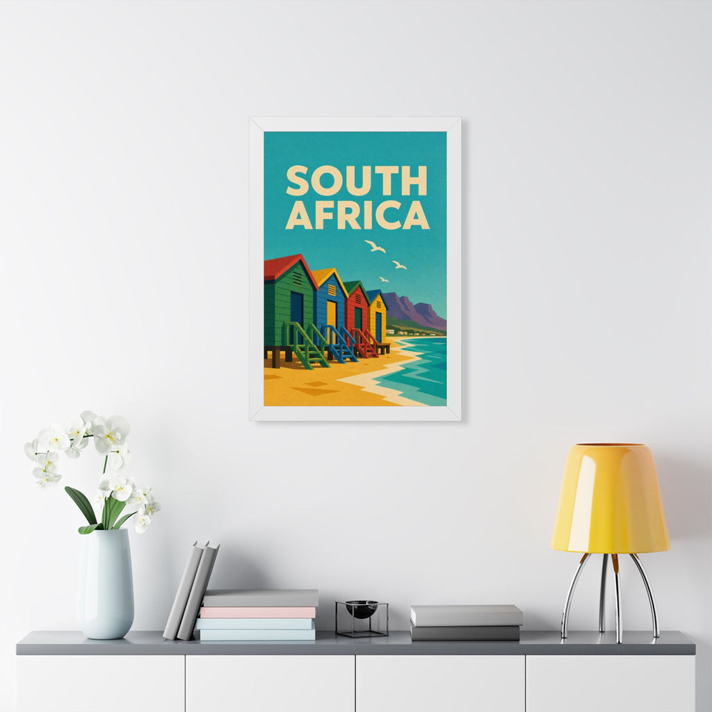 South Africa Beach South Africa Framed Poster | Vintage Travel Wall Art | Black Walnut White Frame | 16x24 20x30
