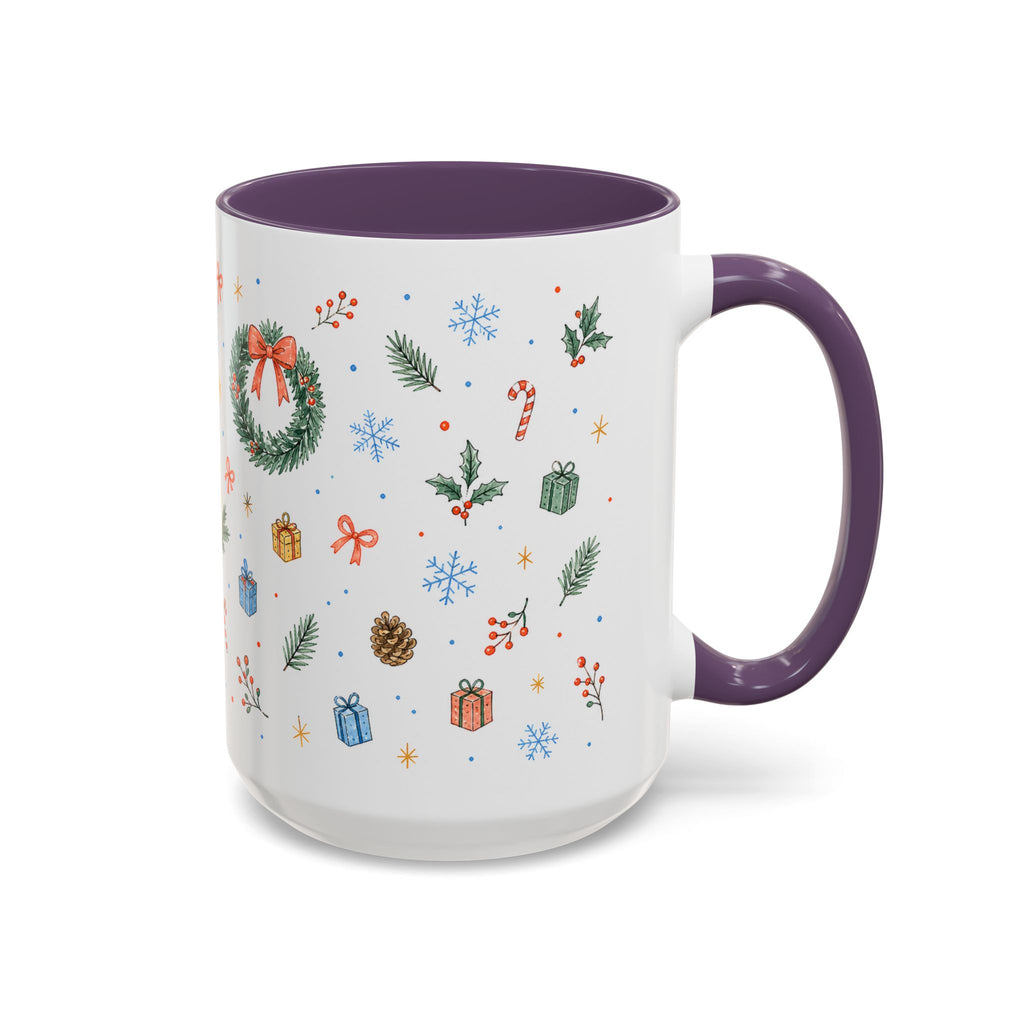 Christmas Candle Mug | Holly Wreath Watercolor Holiday Gift | Accent Cup 11oz 15oz
