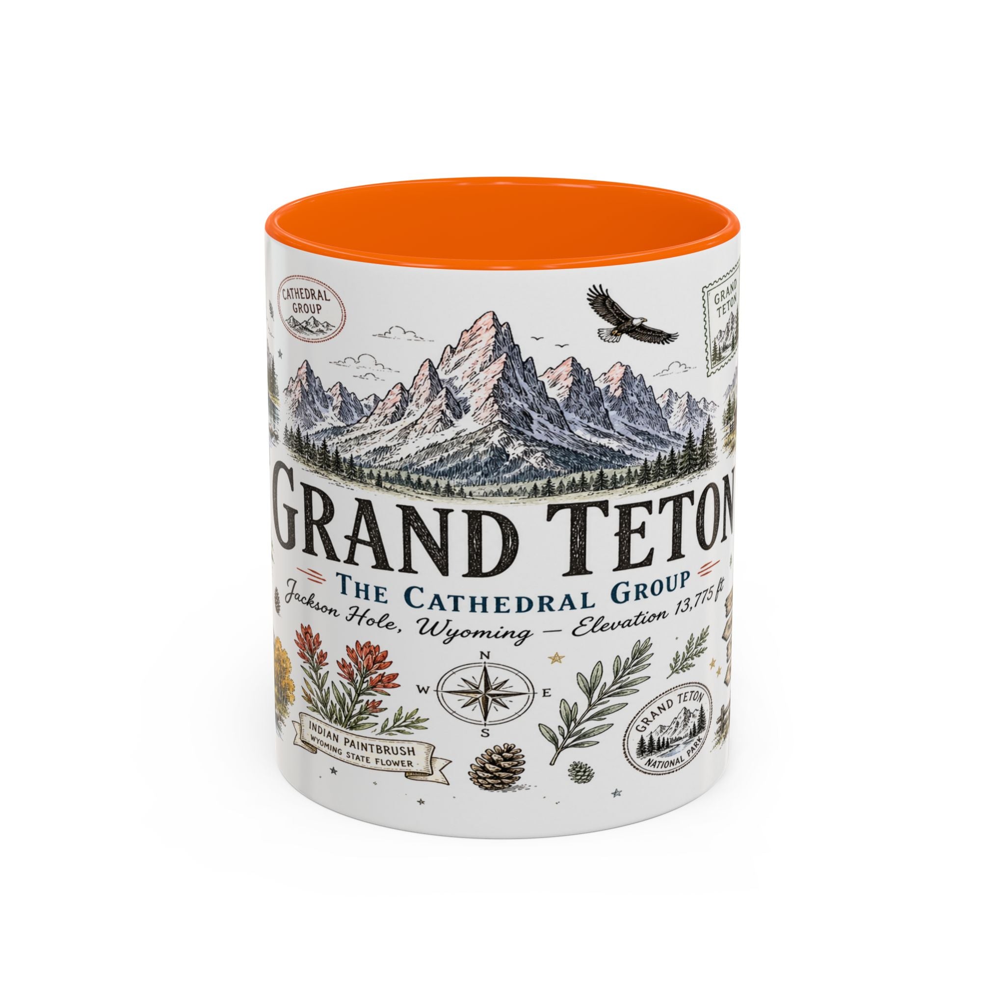 Grand Teton Coffee Mug | National Park Hiking Wyoming Gift | Accent Color Ceramic 11oz 15oz
