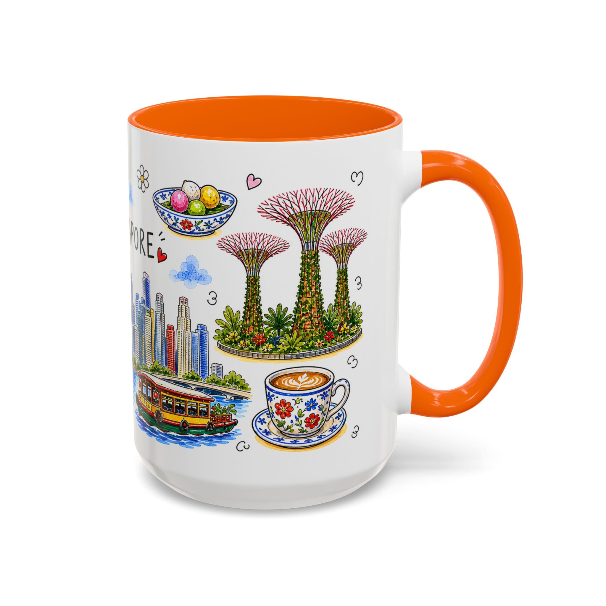 Singapore Illustrated Travel Mug | City Souvenir Accent Coffee Mug | 11oz 15oz Ceramic Cup