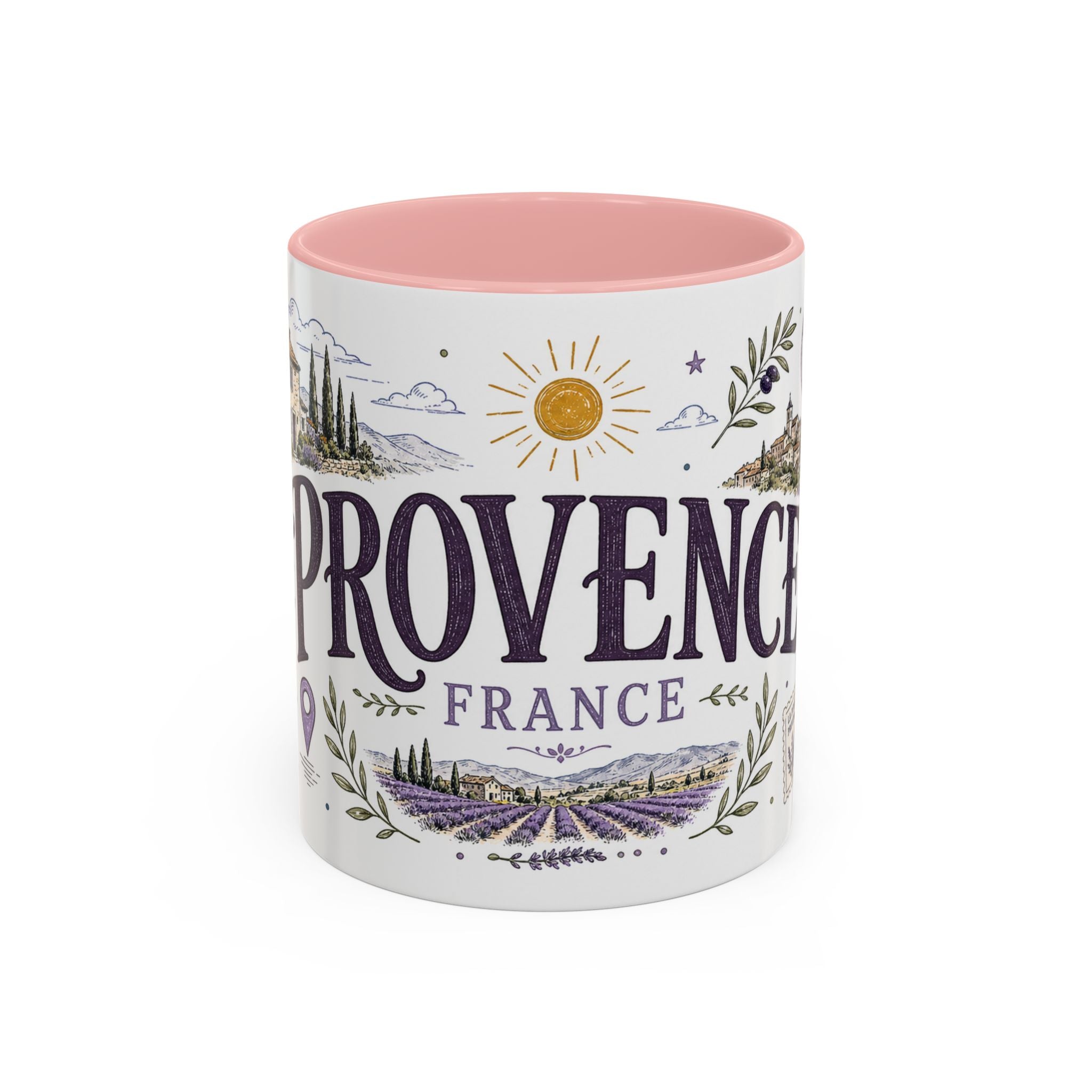 Provence Coffee Mug | Travel Destination Souvenir Gift | Accent Color Ceramic 11oz 15oz
