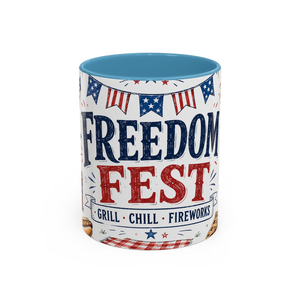Freedom Fest Coffee Mug | Grill Chill Fireworks 4th of July | Accent Color Ceramic 11oz 15oz