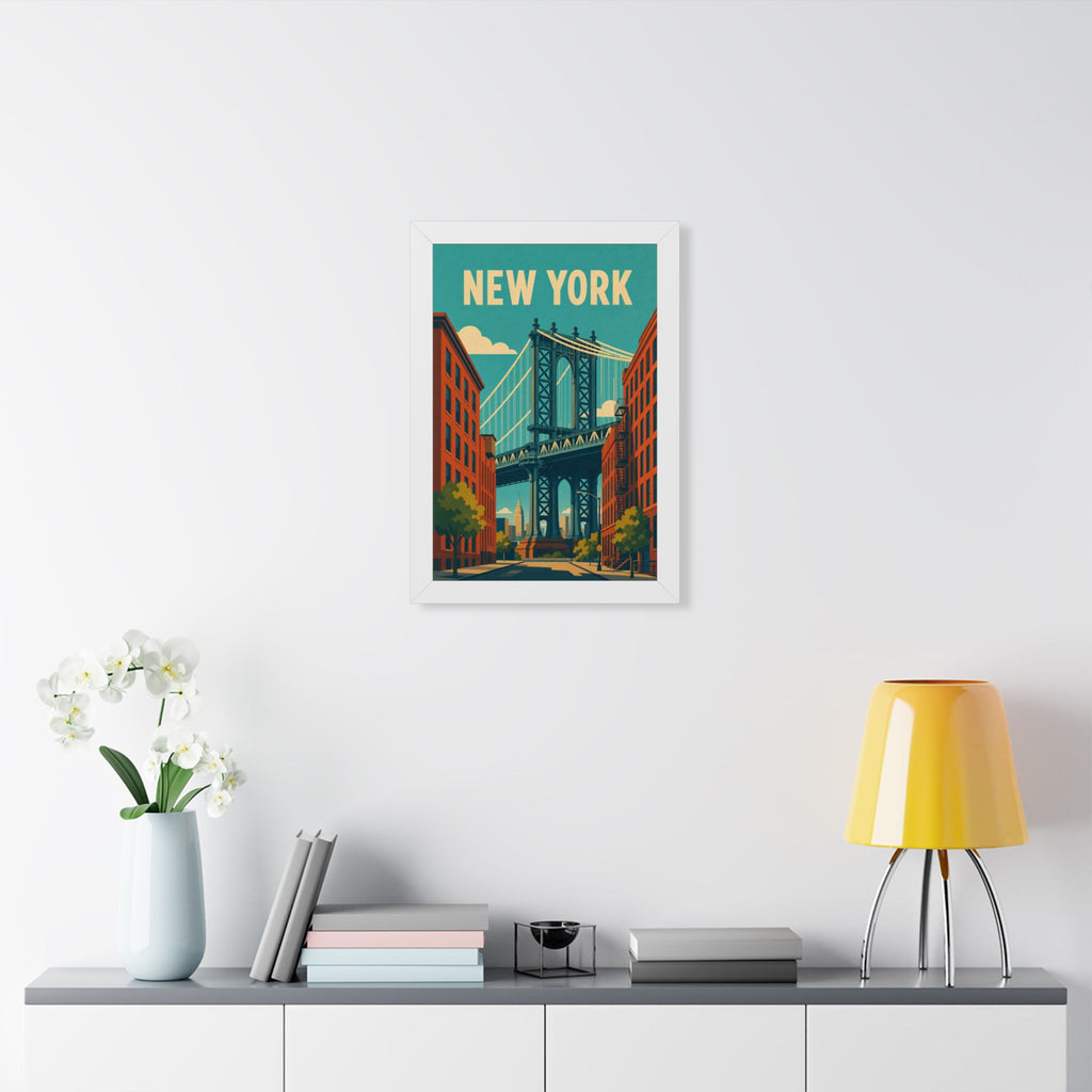 Manhattan Bridge New York United States Framed Poster | Vintage Travel Wall Art | Black Walnut White Frame | 16x24 20x30