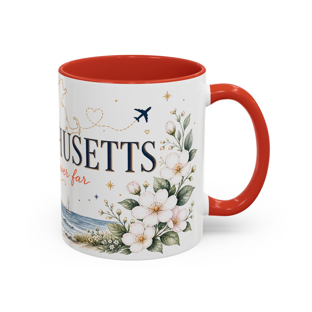 Massachusetts State Map Mug | Coastal Scene, Botanical Accents (11oz, 15oz)