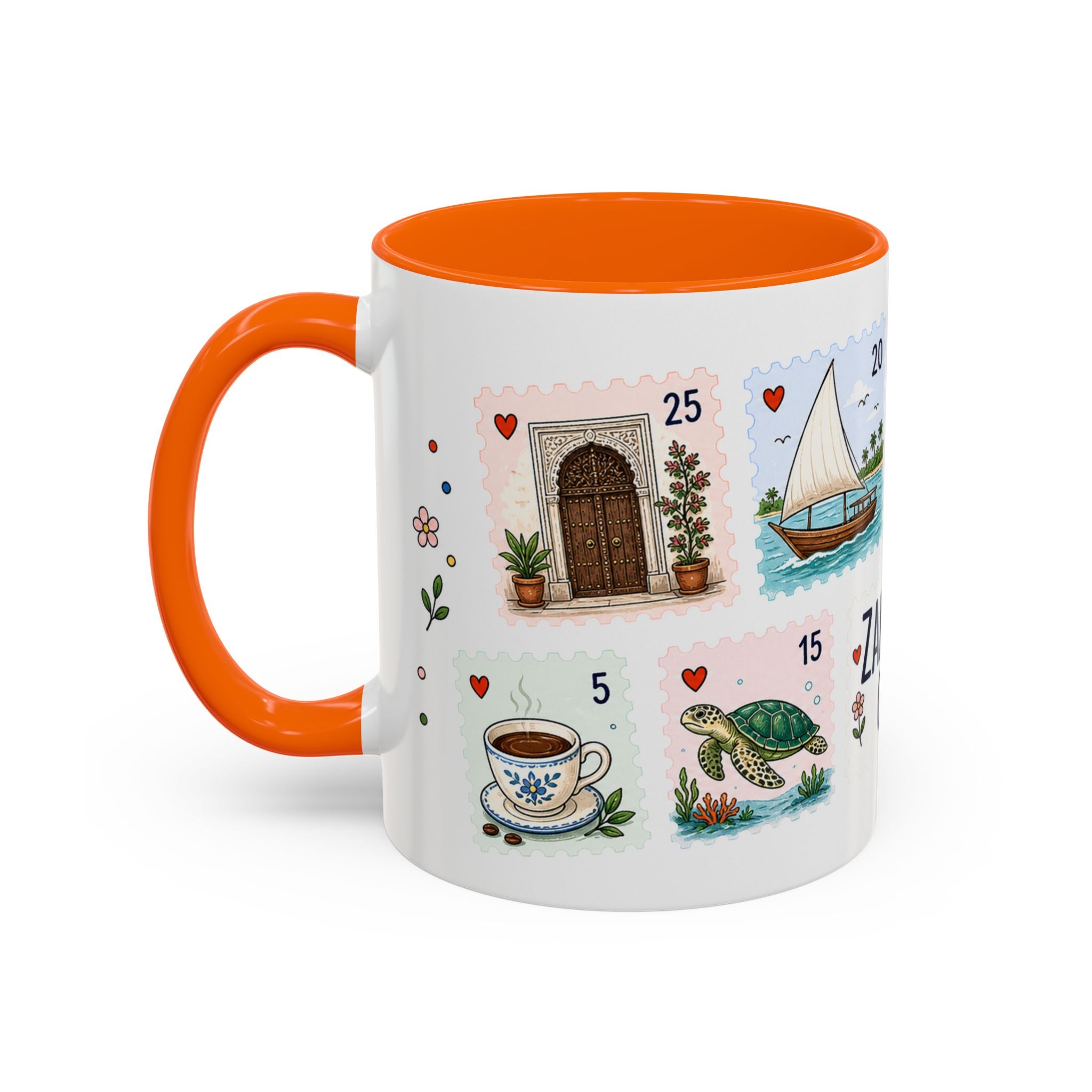 Zanzibar City Coffee Mug | Postage Stamp Collage Mug | Travel Souvenir Accent Cup 11oz 15oz