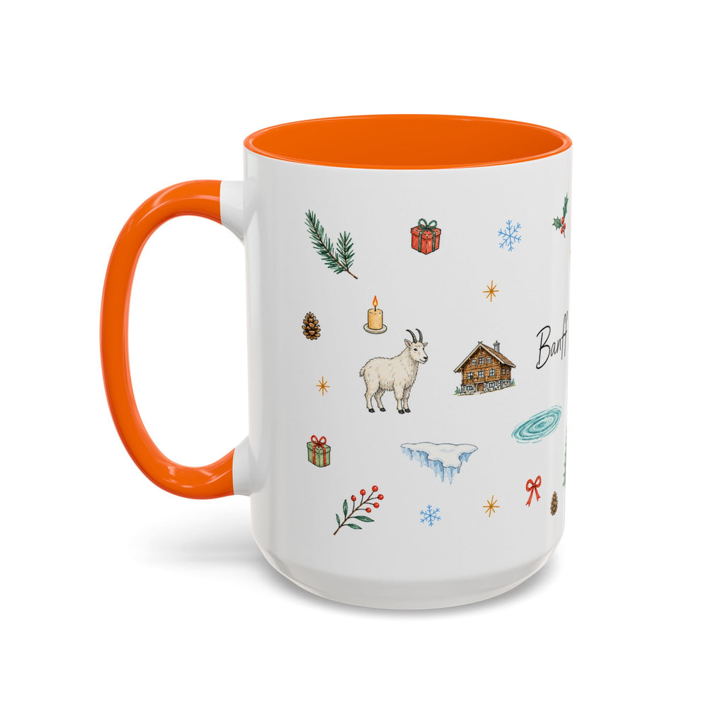 Banff Lake Louise Christmas Mug | Watercolor Travel Souvenir | Holiday Gift | Accent Ceramic Coffee Cup 11oz 15oz