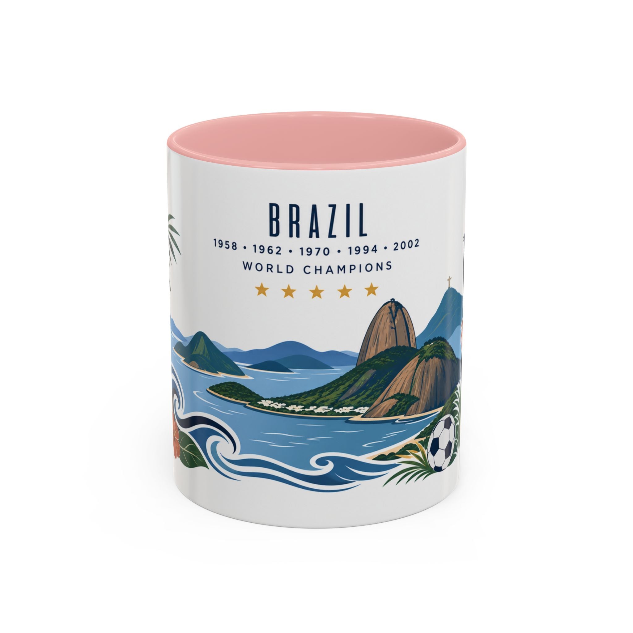 Brazil World Champions Mug | Five Time Soccer Champion Gift | Brazilian Football Fan Cup | 1958–2002 | 11oz 15oz Accent Mug