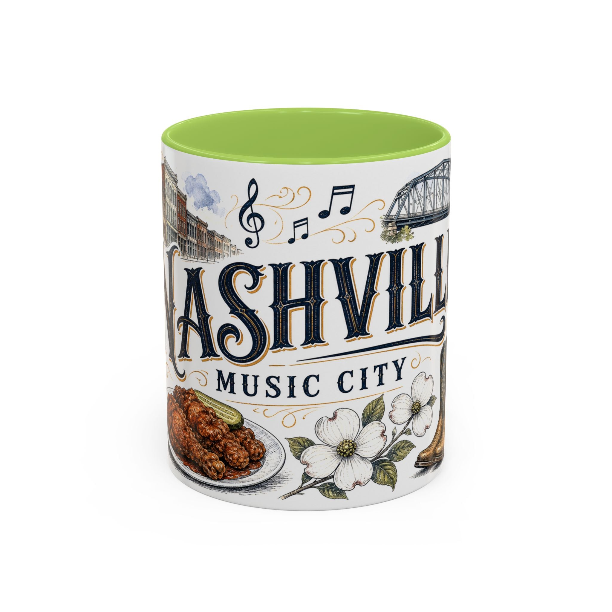 Nashville Coffee Mug | United States Travel Souvenir | Vintage Illustrated City Gift | 11 oz 15 oz Accent Mug