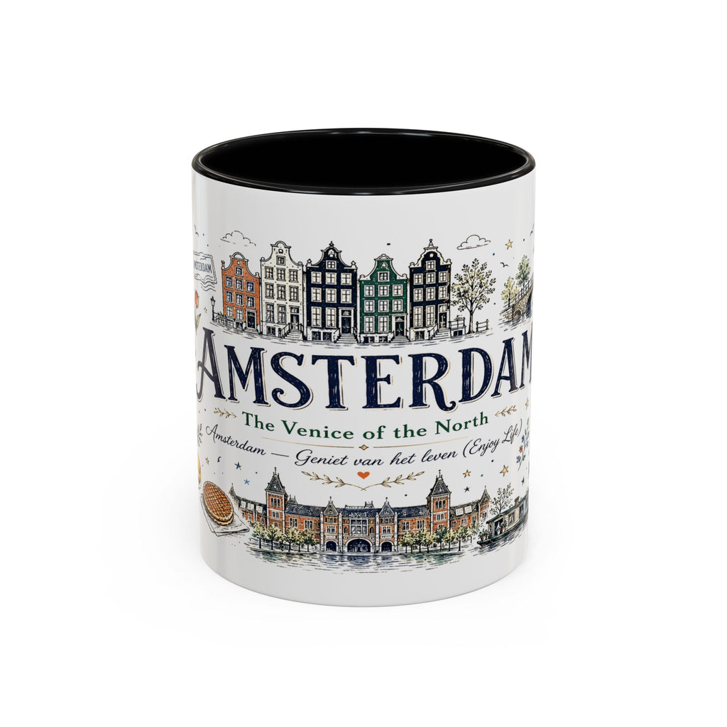 Amsterdam Coffee Mug | Netherlands Souvenir Travel Gift | Accent Color Ceramic 11oz 15oz